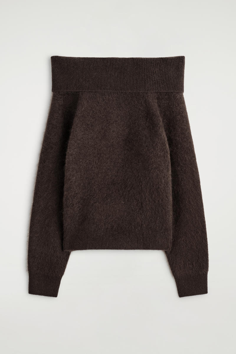 Cos Off-the-shoulder Merino Wool Jumper In Brown