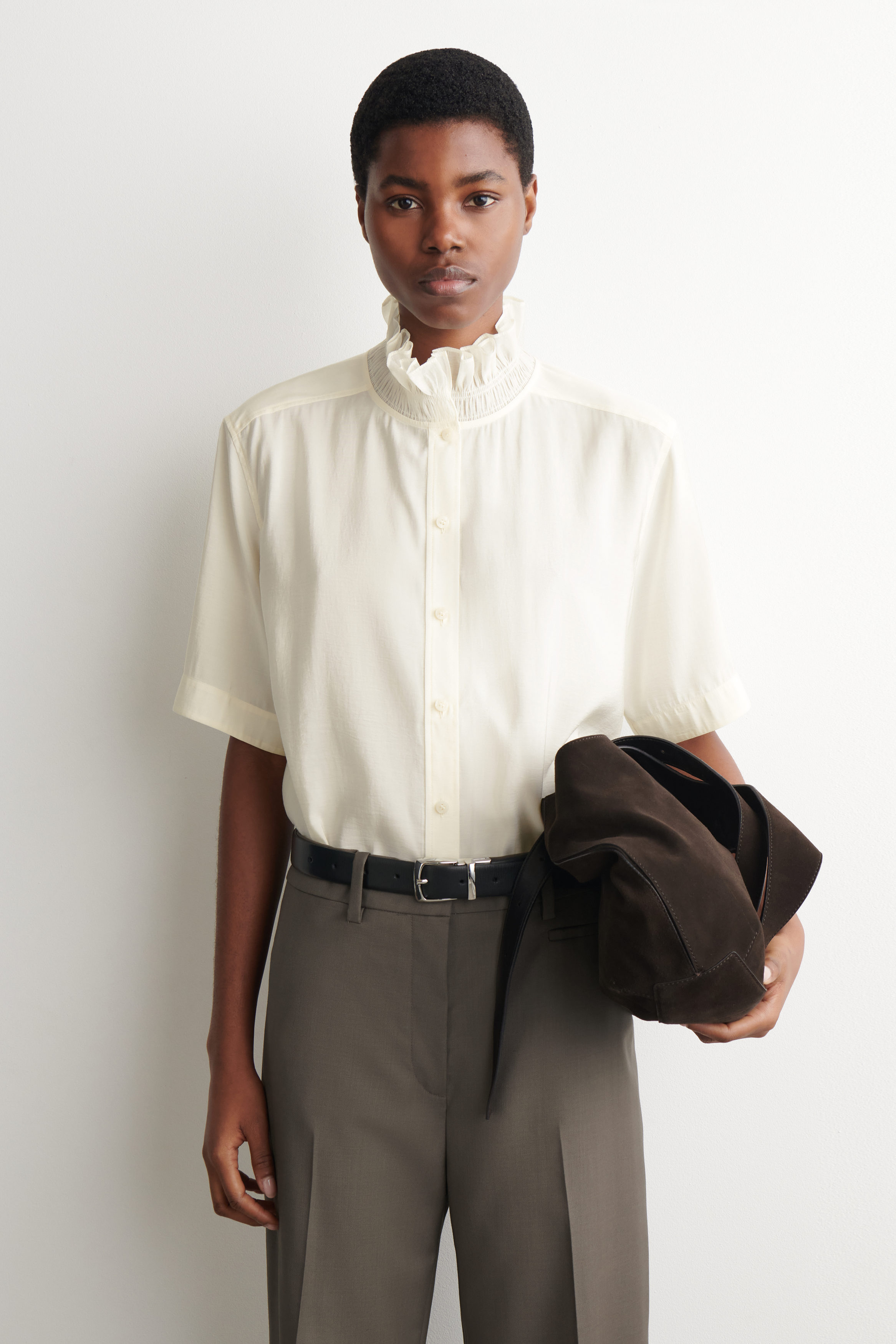 RUFFLE-COLLAR MODAL BLOUSE - IVORY | COS US