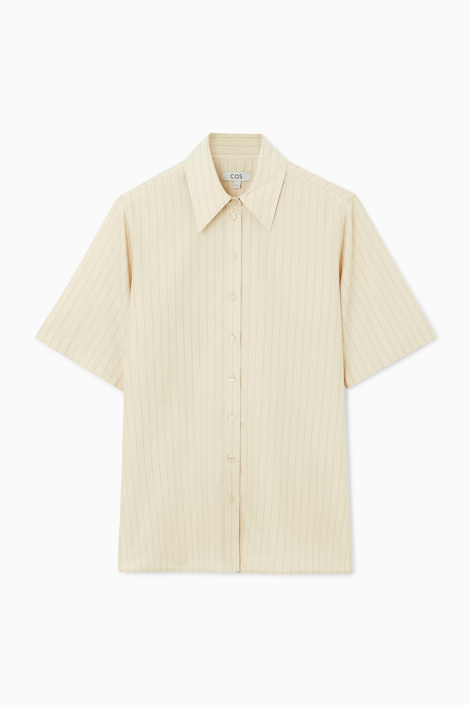 REGULAR SHORT-SLEEVED TUNIC SHIRT - BEIGE / PINSTRIPED
