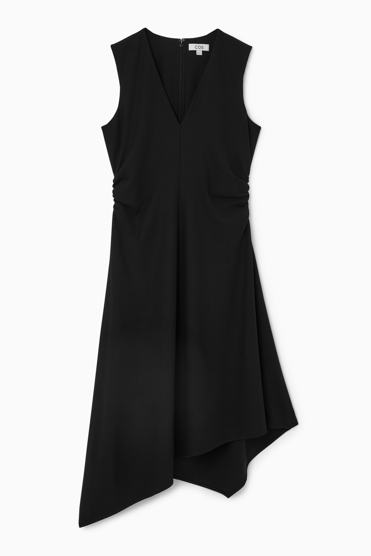 navy blue dress for baby girl GATHERED ASYMMETRIC MIDI DRESS - BLACK