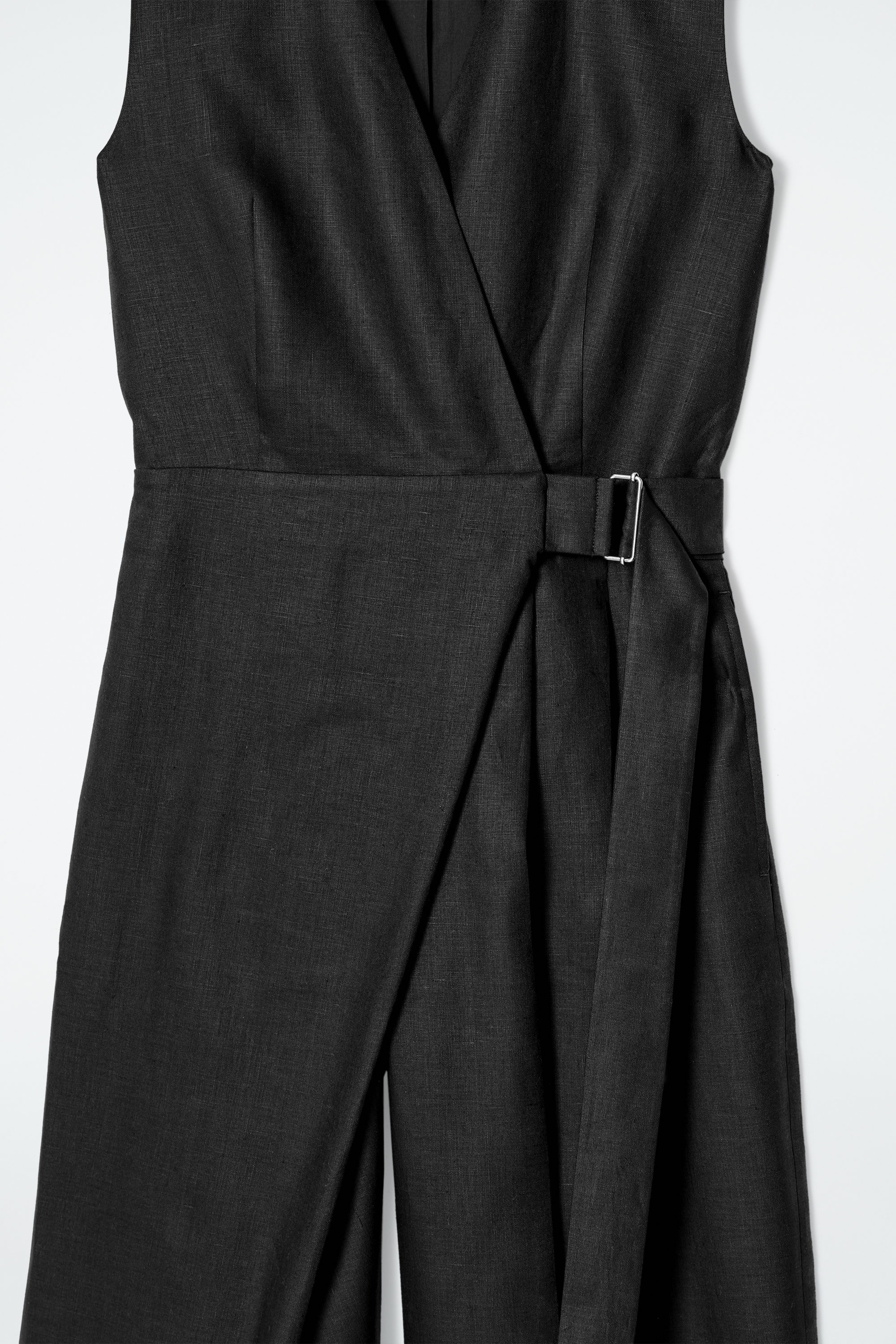 WRAP-FRONT LINEN JUMPSUIT - BLACK | COS
