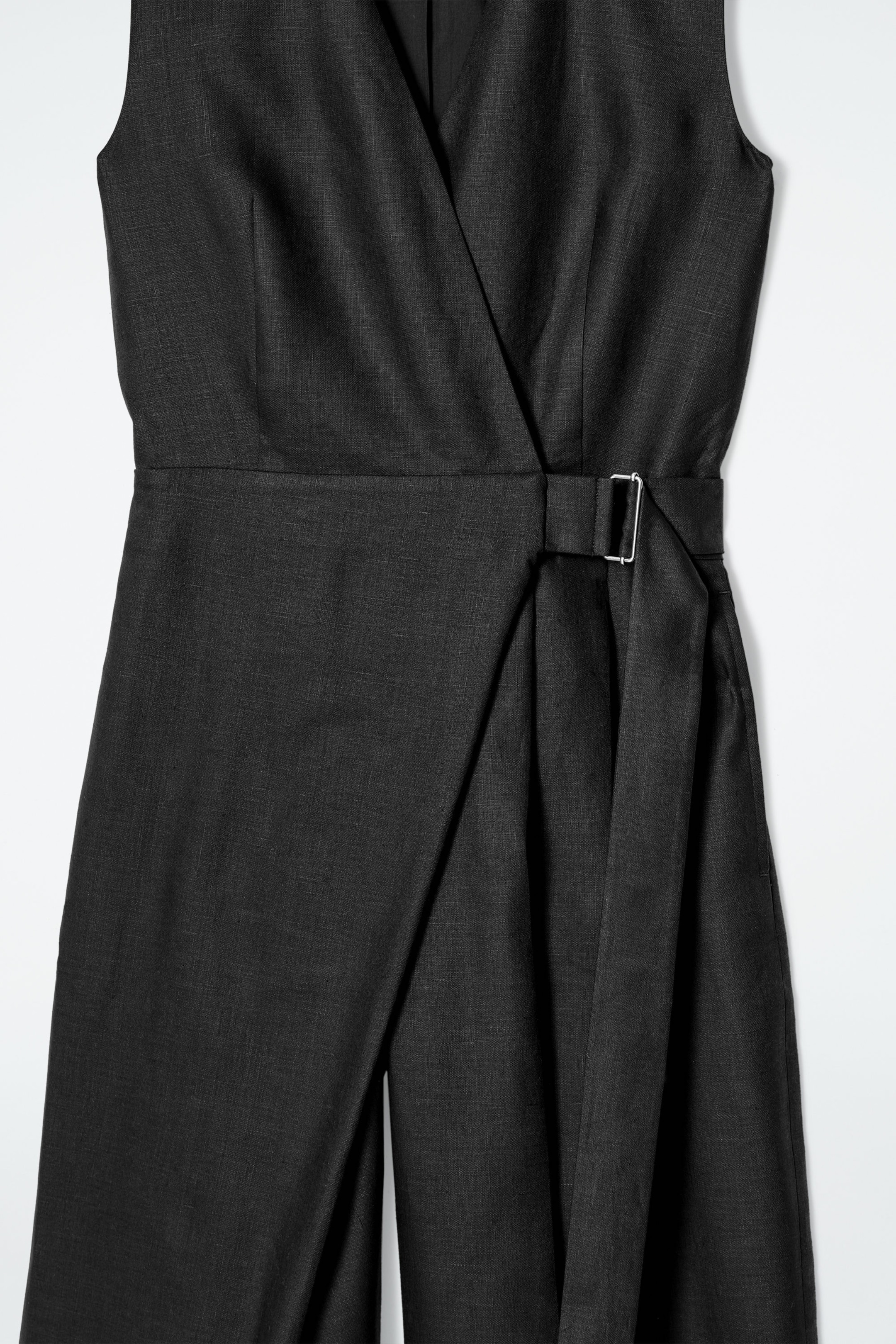 WRAP-FRONT LINEN JUMPSUIT