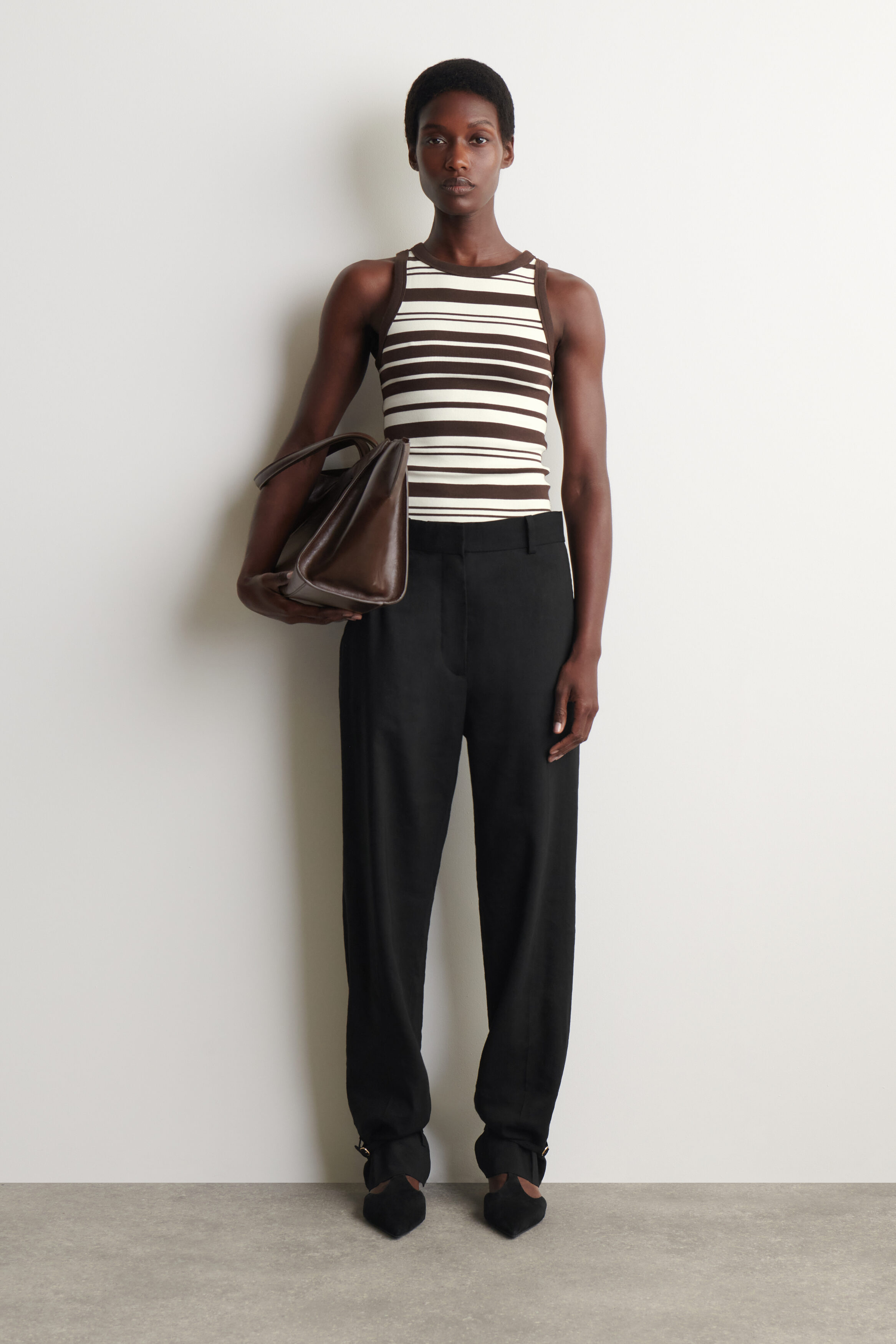 RIBBED COTTON TANK TOP - BROWN / WHITE / STRIPED | COS US