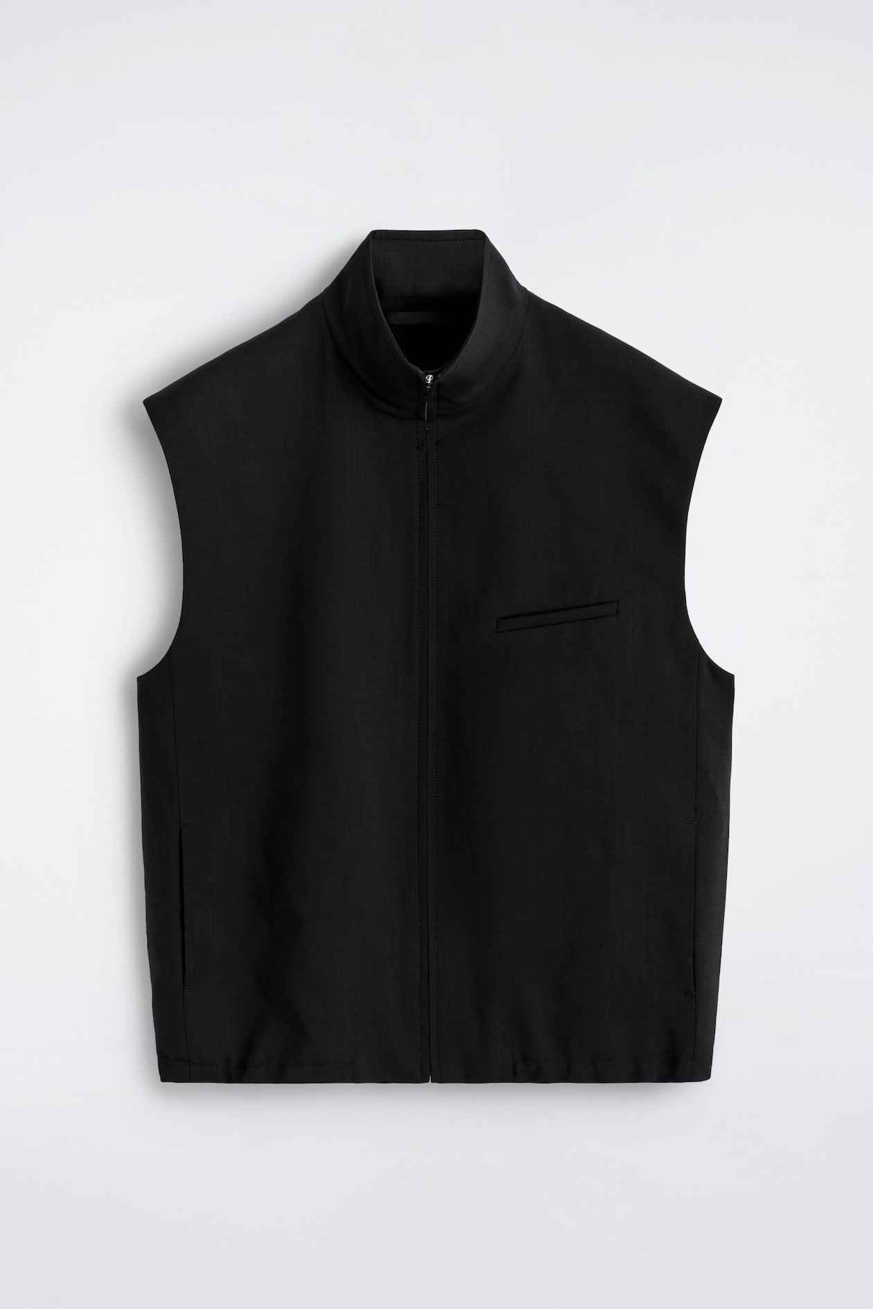 TAILORED FUNNEL-NECK WOOL GILET — CARBON