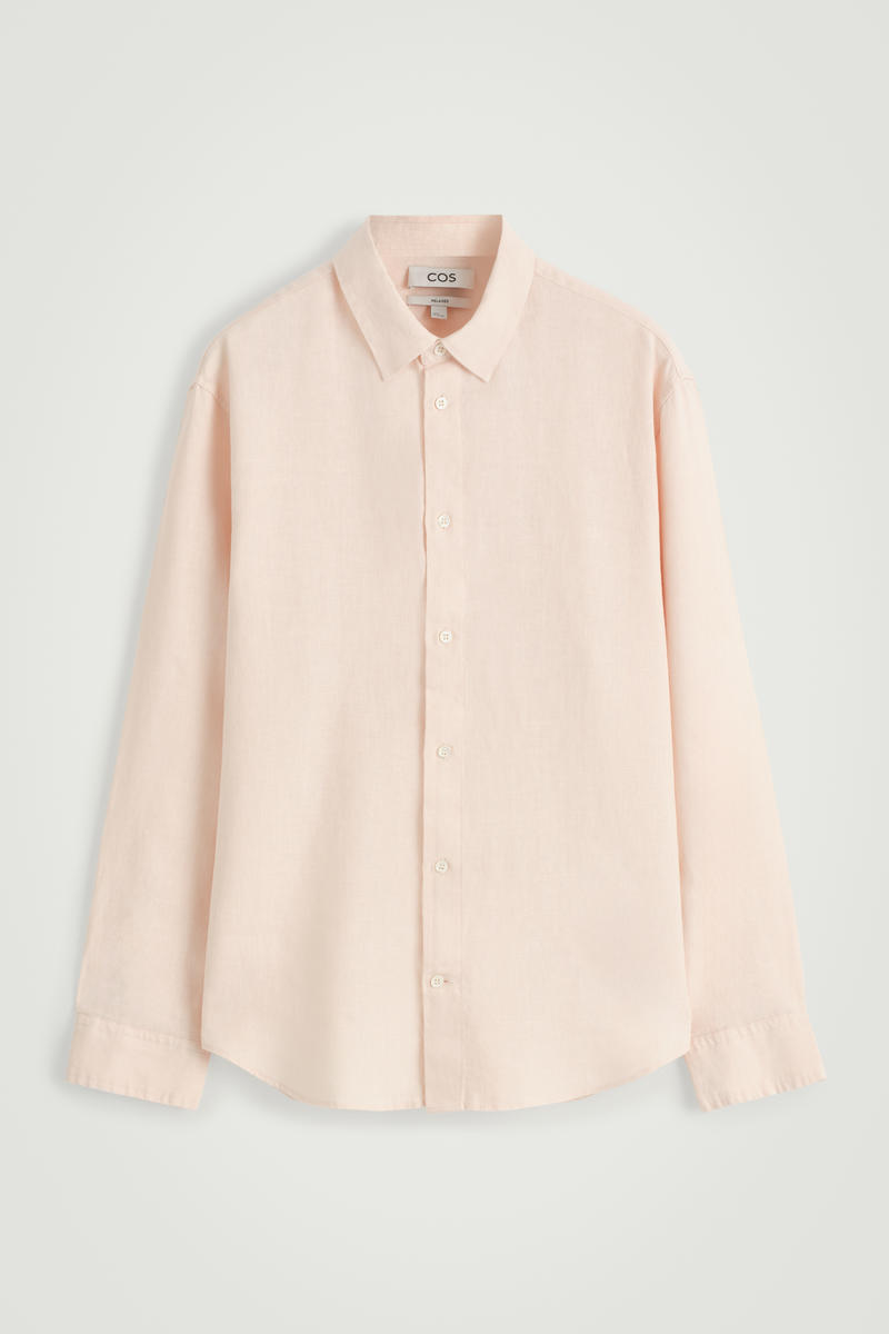 Cos Relaxed Linen Long-sleeved Shirt In Orange