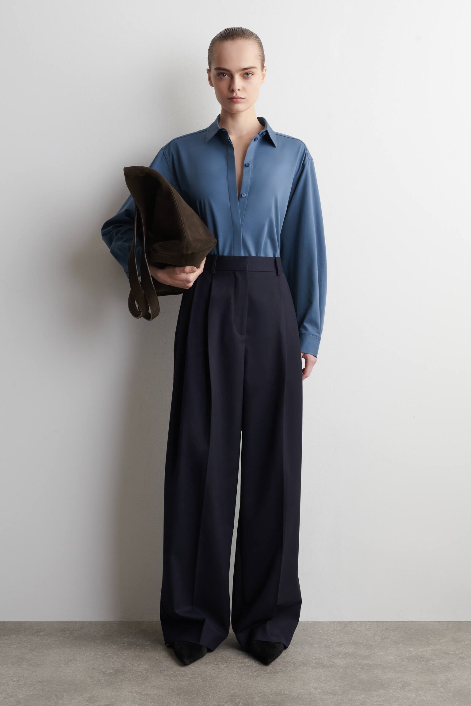 CAMICIA IN JERSEY DI COTONE PIMA - BLU/MARRONE SCURO - 7