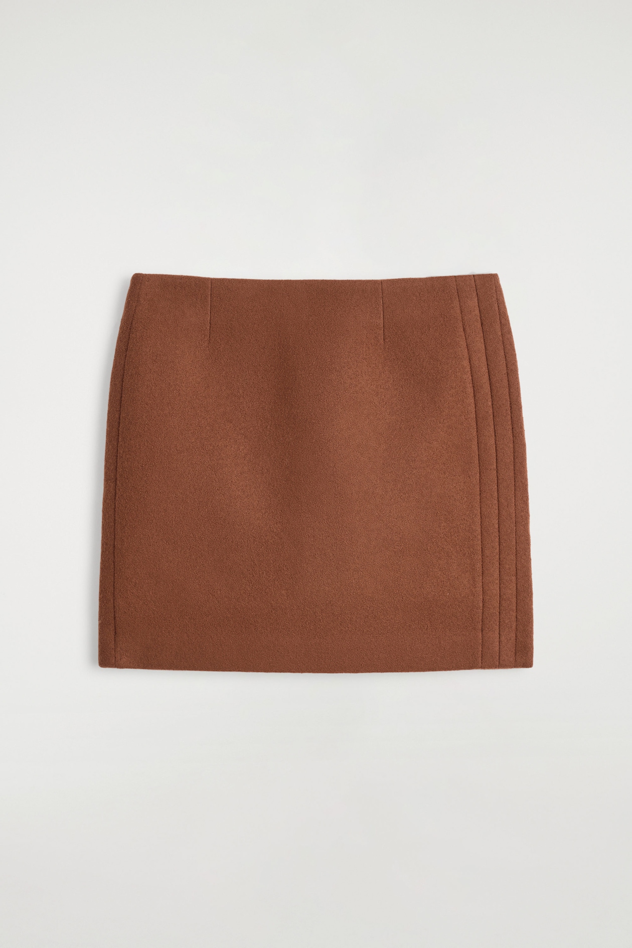 TOPSTITCHED WOOL MINI SKIRT — BROWN