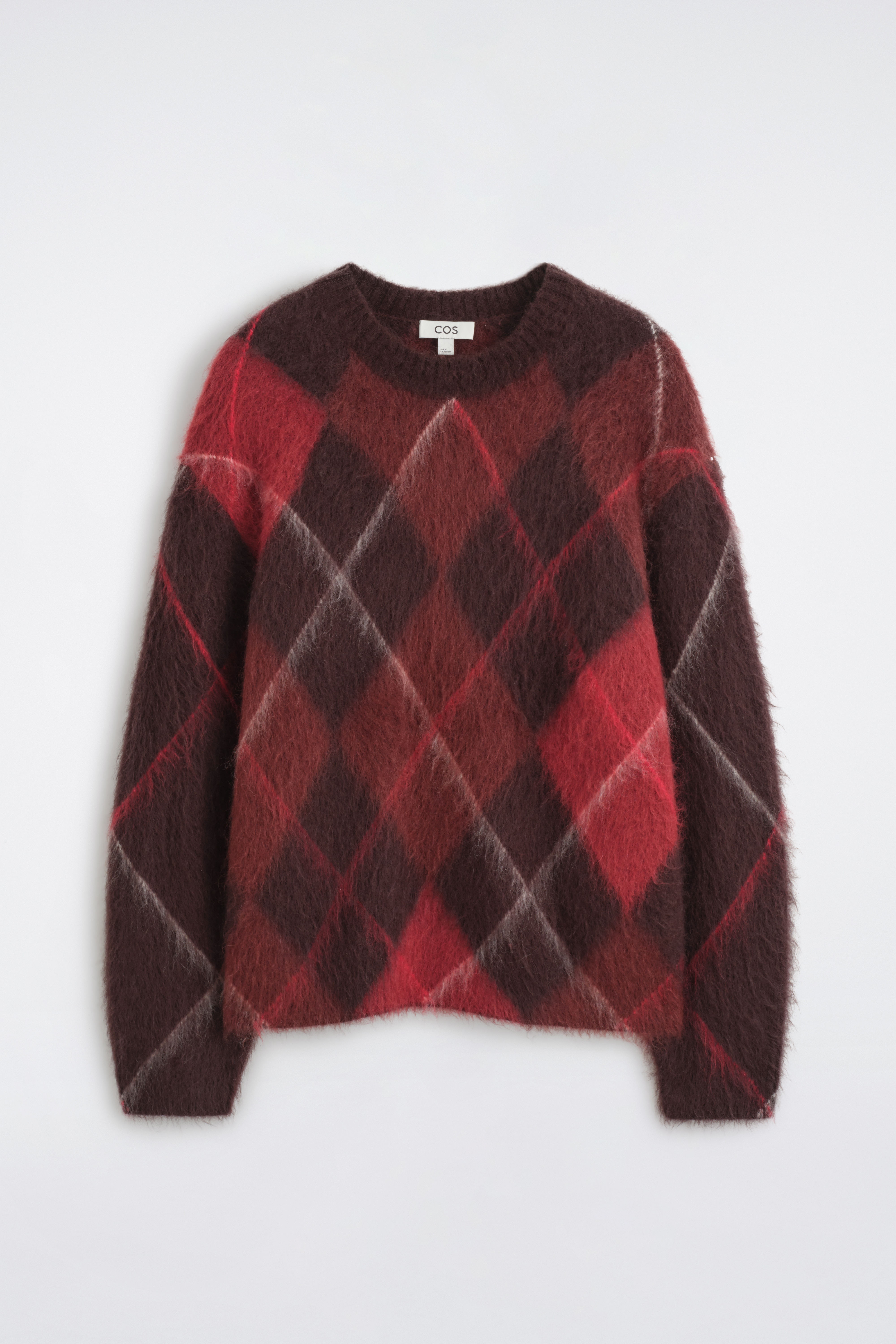 ARGYLE WOOL-MOHAIR CREW-NECK JUMPER - BURGUNDY