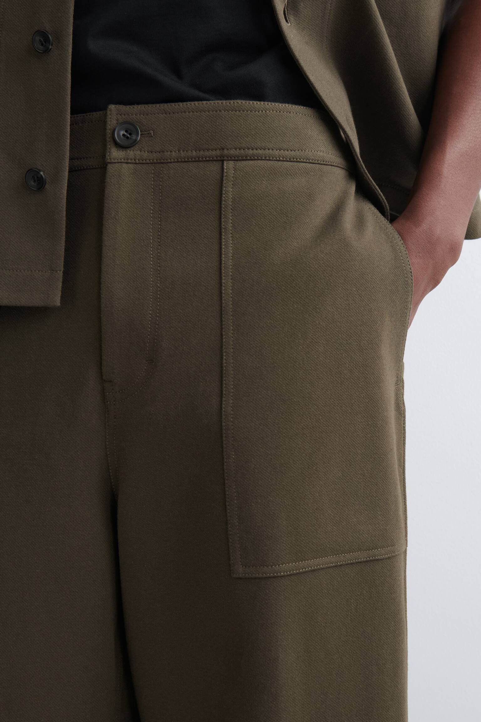 Katoenen utilitaire broek met rechte pijpen en losse pasvorm - BRUIN - 5