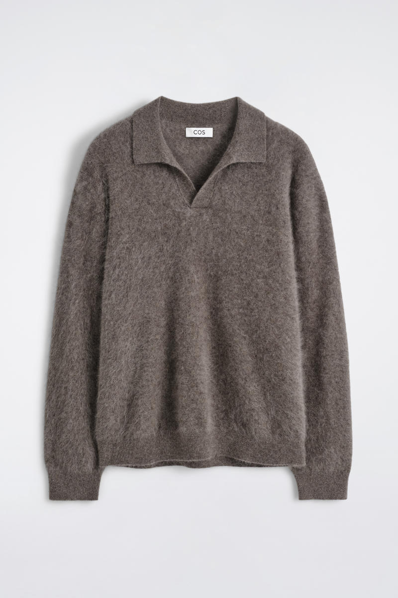 Cos Maglione Stile Polo In Cashmere Spazzolato In Brown