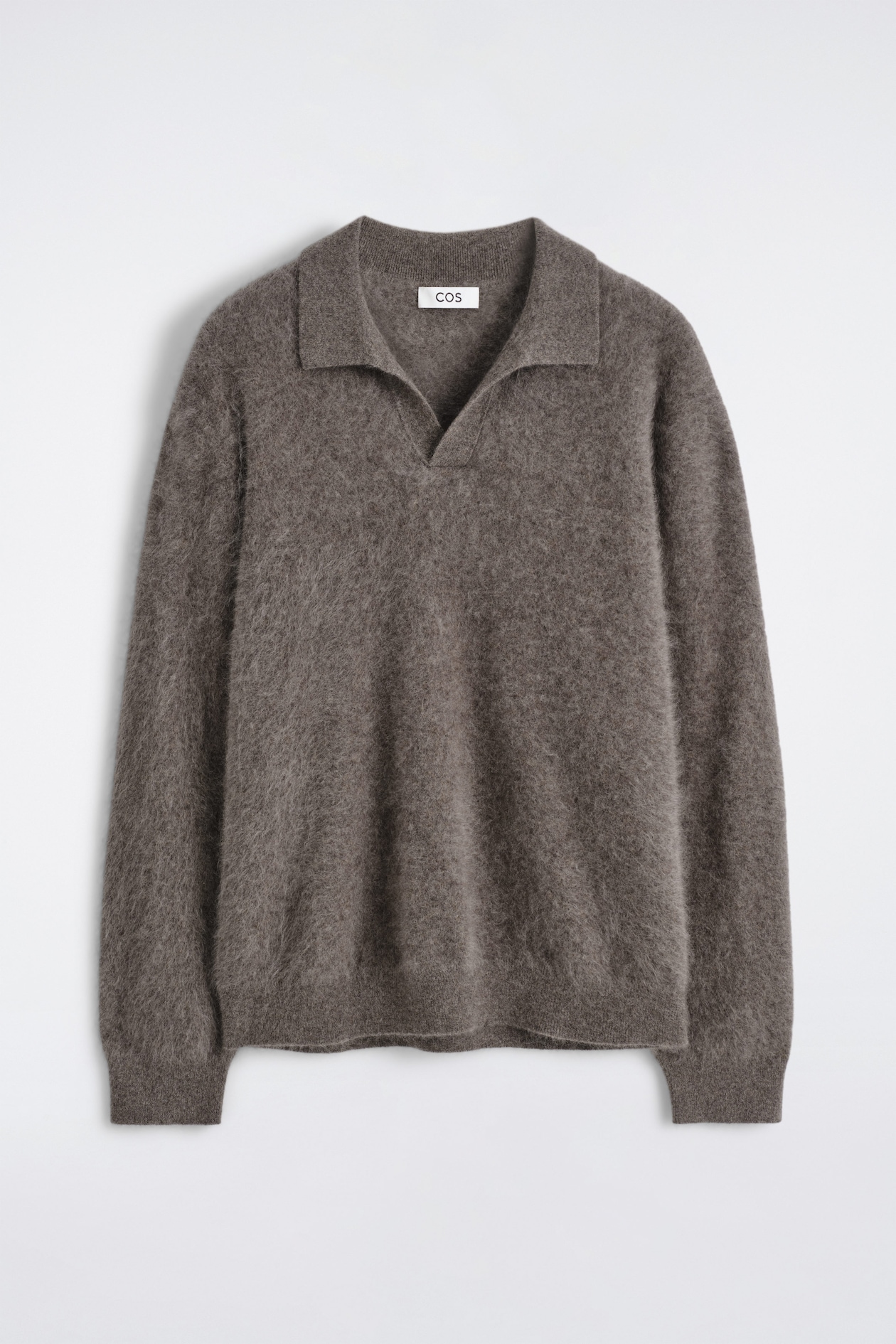 BRUSHED PURE CASHMERE POLO SWEATER — STONE