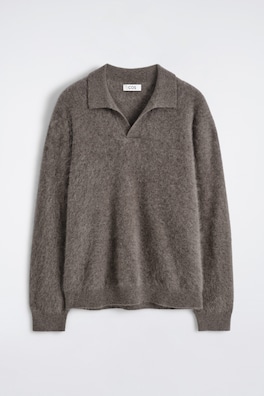BRUSHED PURE CASHMERE POLO SWEATER — STONE 2