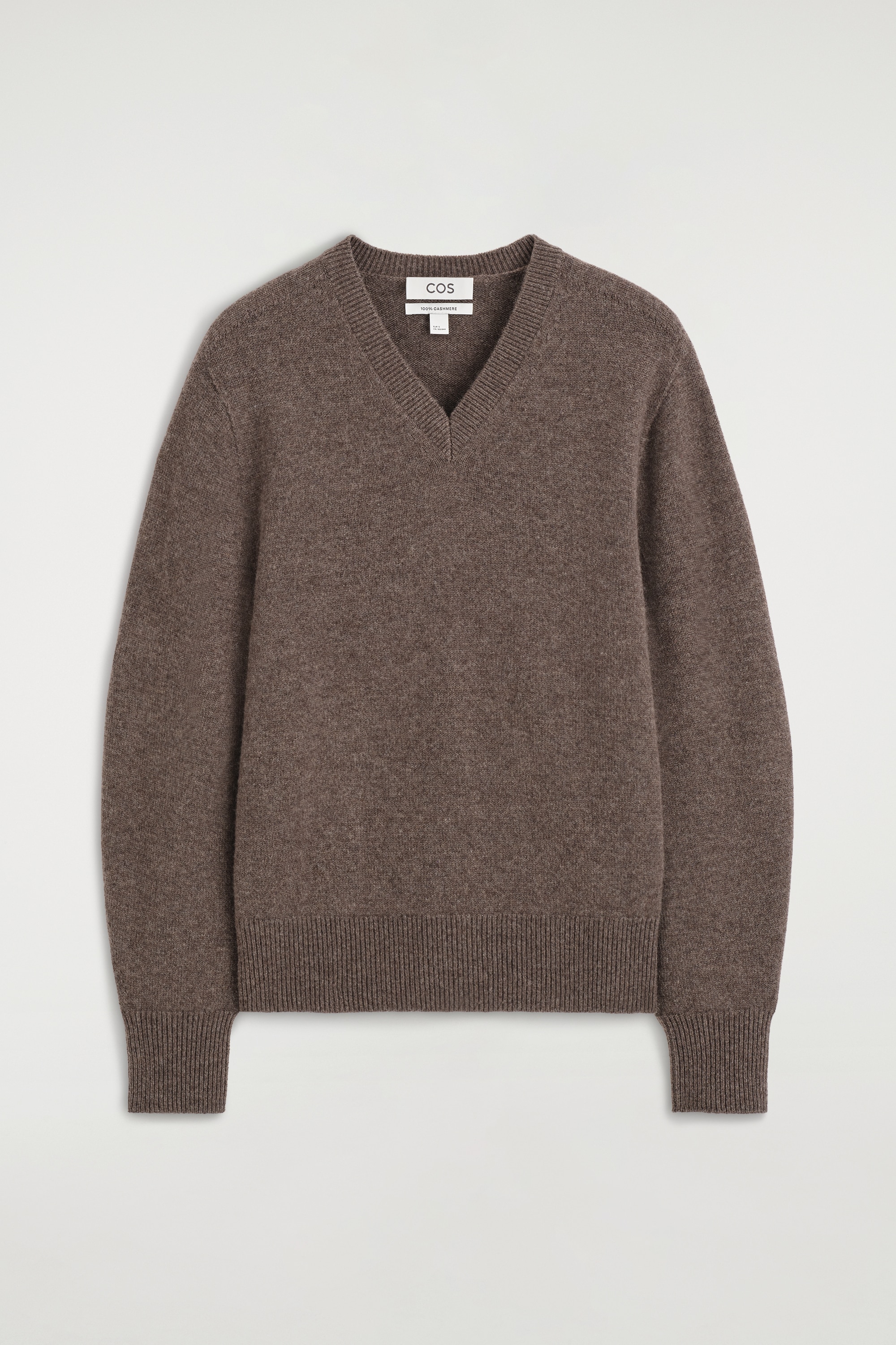 SCULPTED CASHMERE V-NECK JUMPER - BROWN MÉLANGE/BLACK