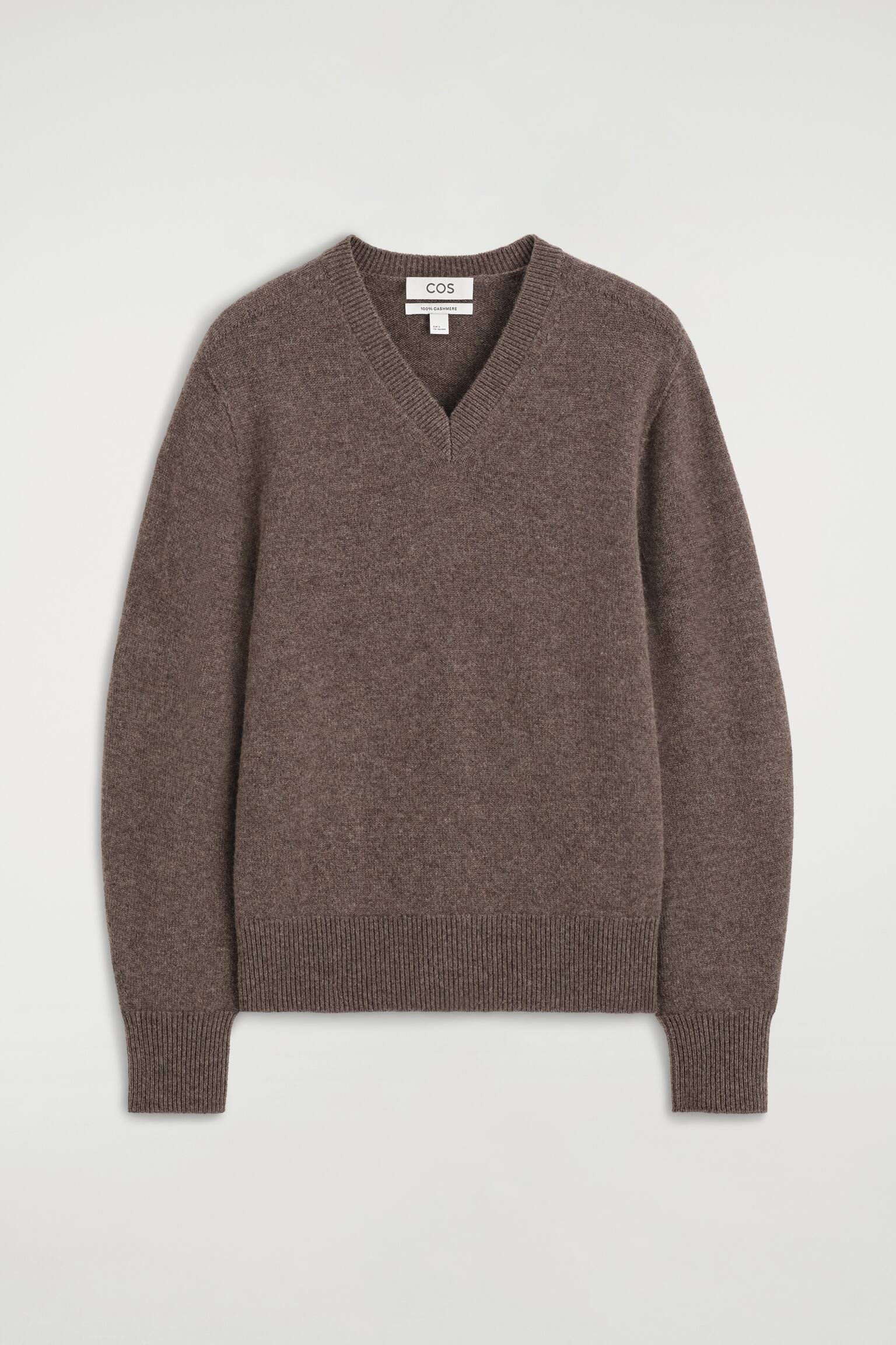 SCULPTED CASHMERE V-NECK JUMPER - חום מלנג'/שחור - 1