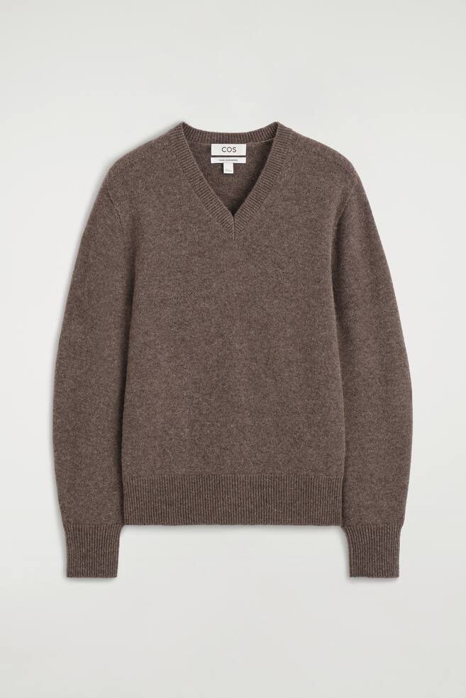 SCULPTED CASHMERE V-NECK JUMPER - BROWN MÉLANGE/BLACK - 1