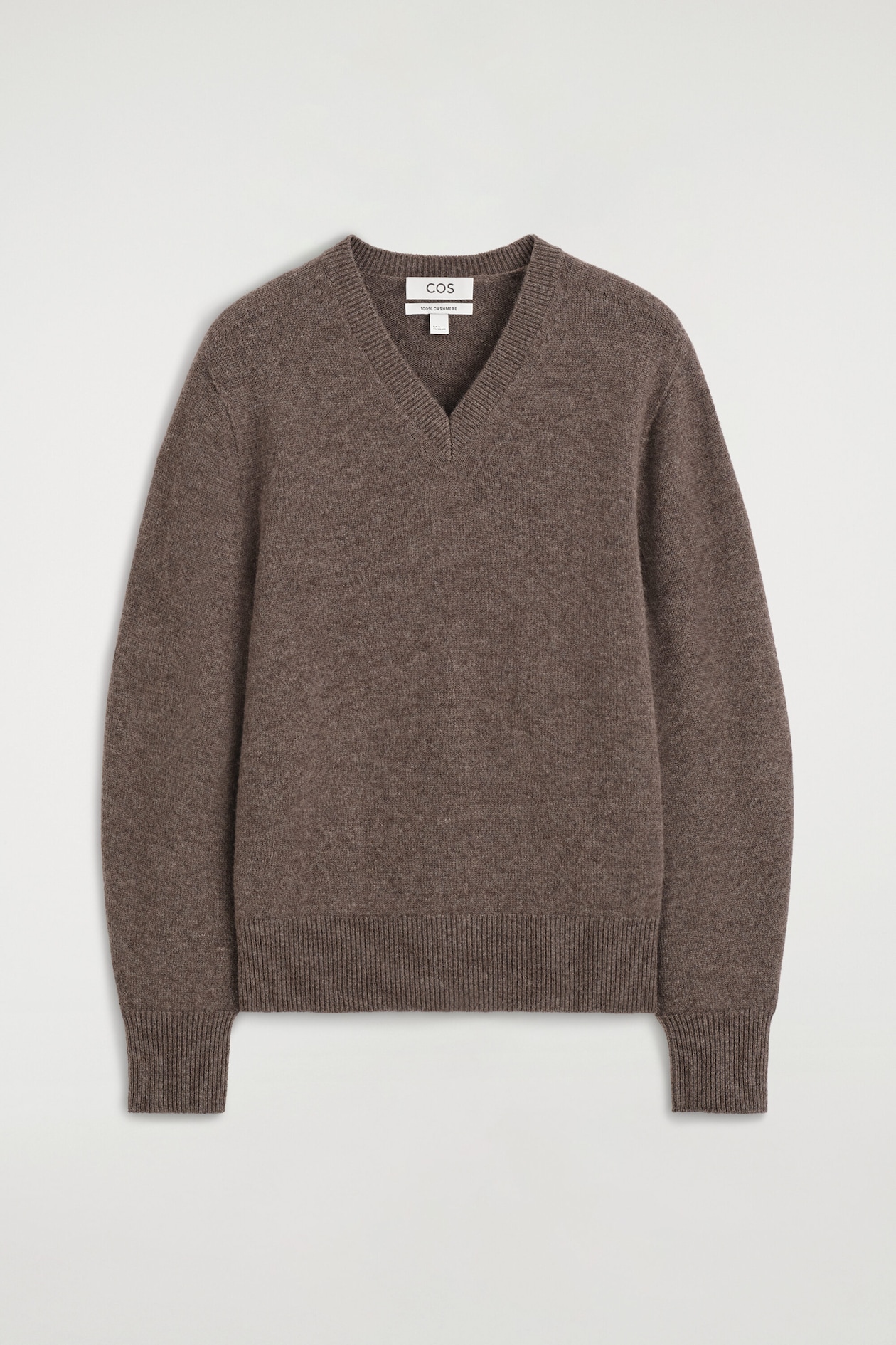 SCULPTED PURE CASHMERE V-NECK SWEATER — BROWN MÉLANGE