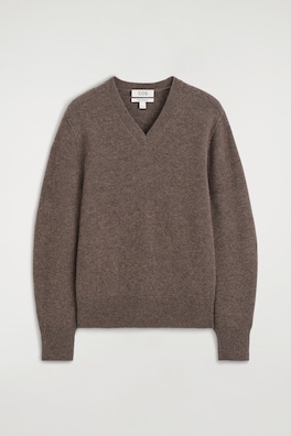 SCULPTED PURE CASHMERE V-NECK SWEATER — BROWN MÉLANGE 8