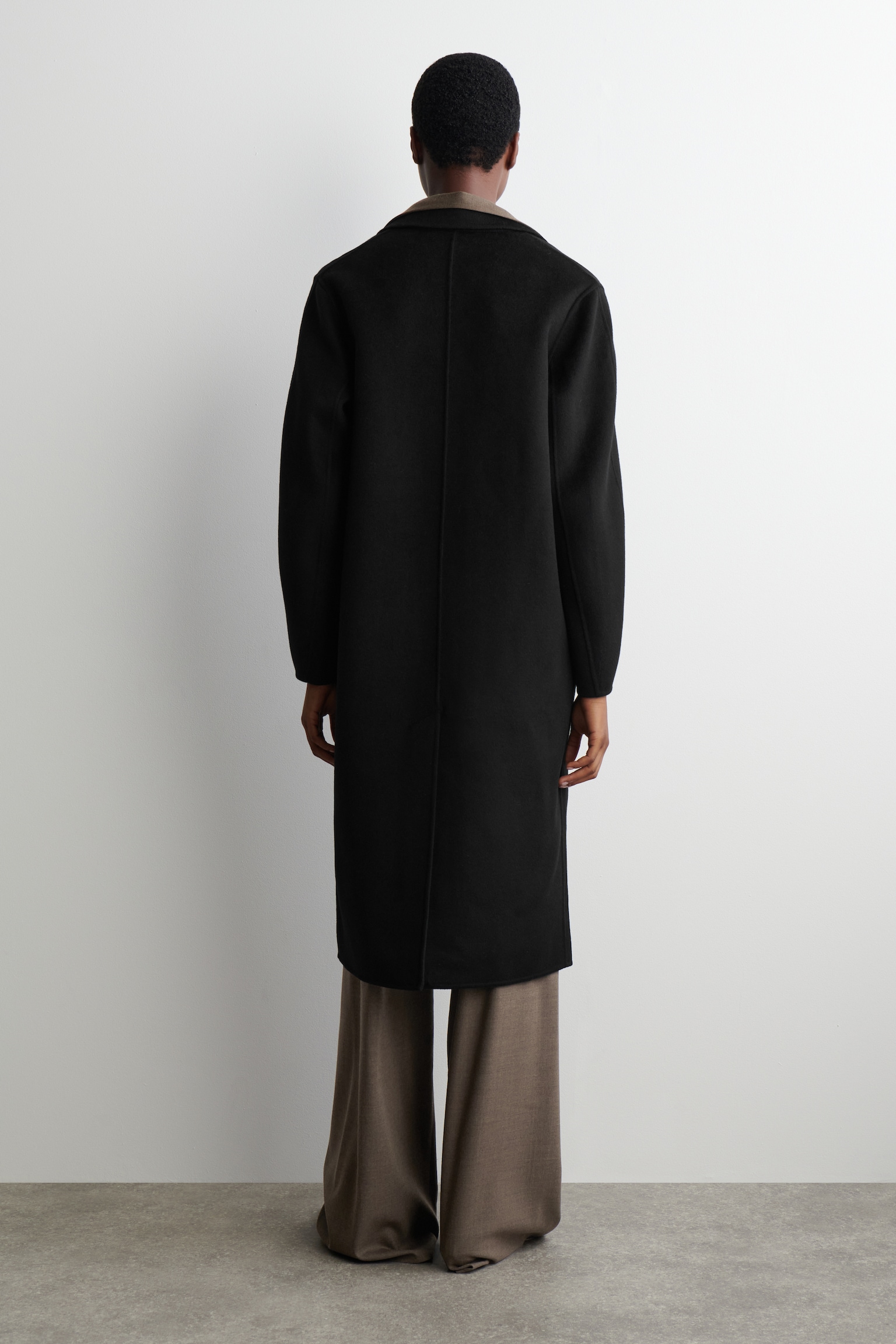DOUBLE-FACED WOOL COAT - BLACK/LIGHT BEIGE - 5