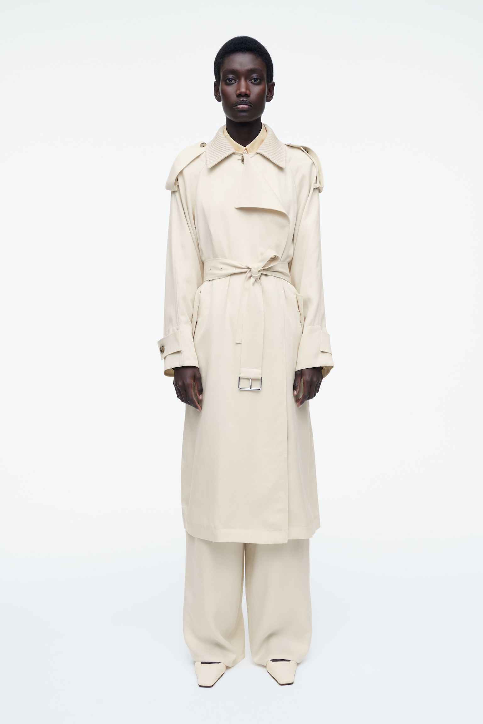 TRENCH-COAT À COL EN MAILLE - BEIGE CLAIR - 5