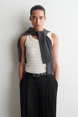 RIBBED COTTON TANK TOP — WHITE / PINK / STRIPED 1