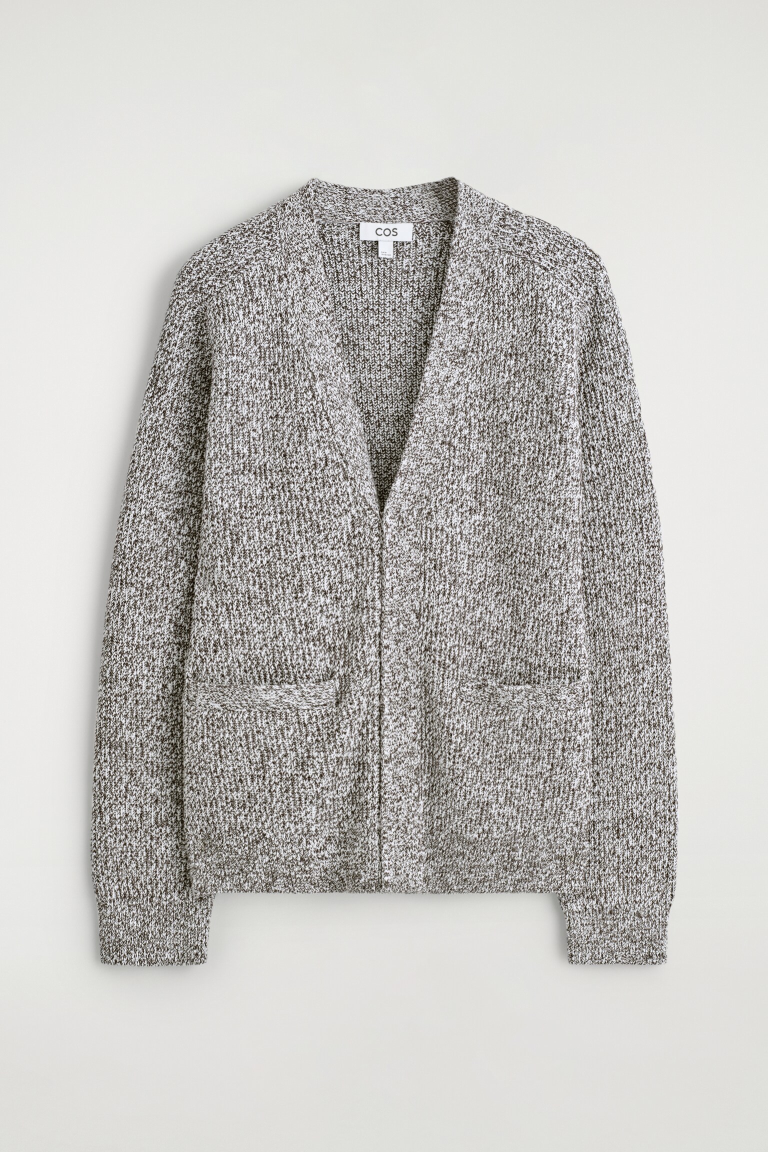CARDIGAN ZIPPÉ À COL EN V MOUCHETÉ - BRUN CHINÉ - 2