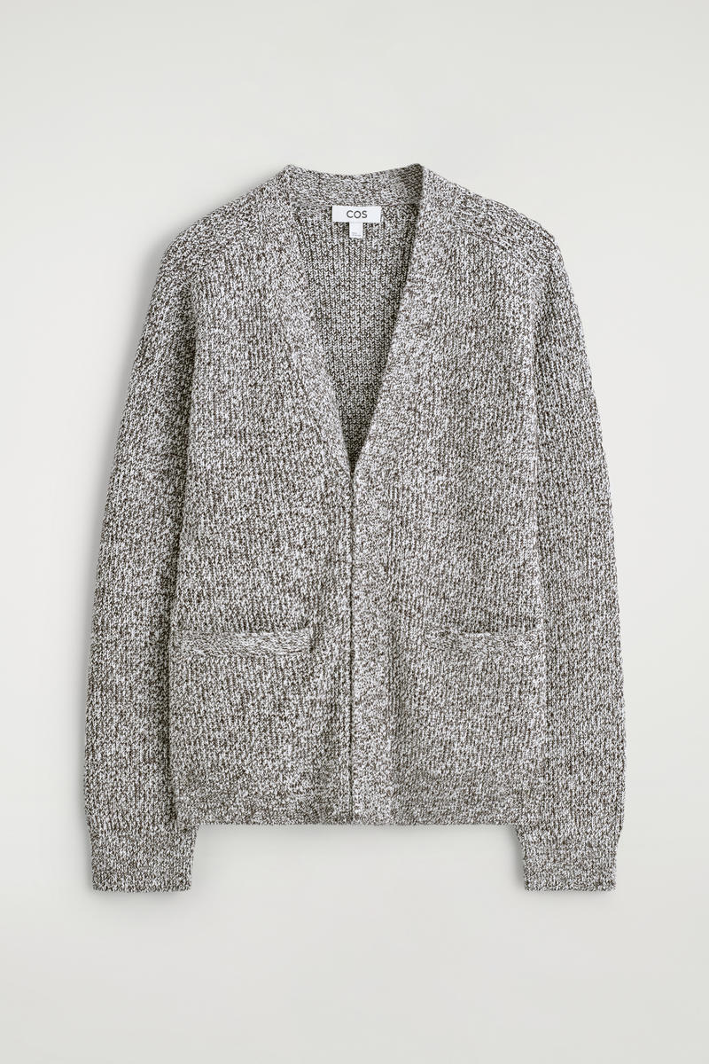 Cos Flecked V-neck Zip-up Cardigan In Gray
