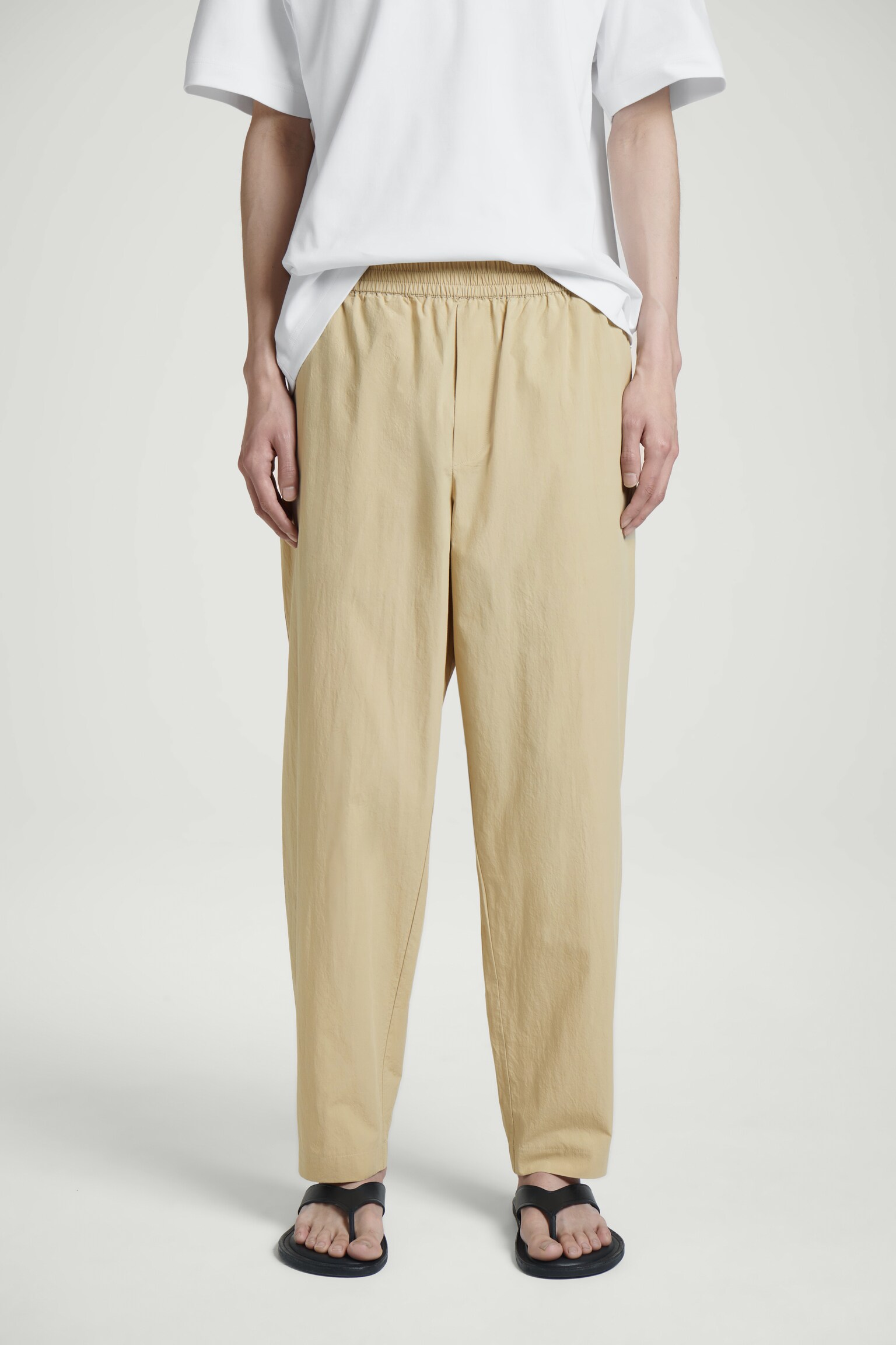 PANTALON TAILLE ÉLASTIQUÉ EN COTON - BEIGE/BLEU/BLEU MARINE - 7