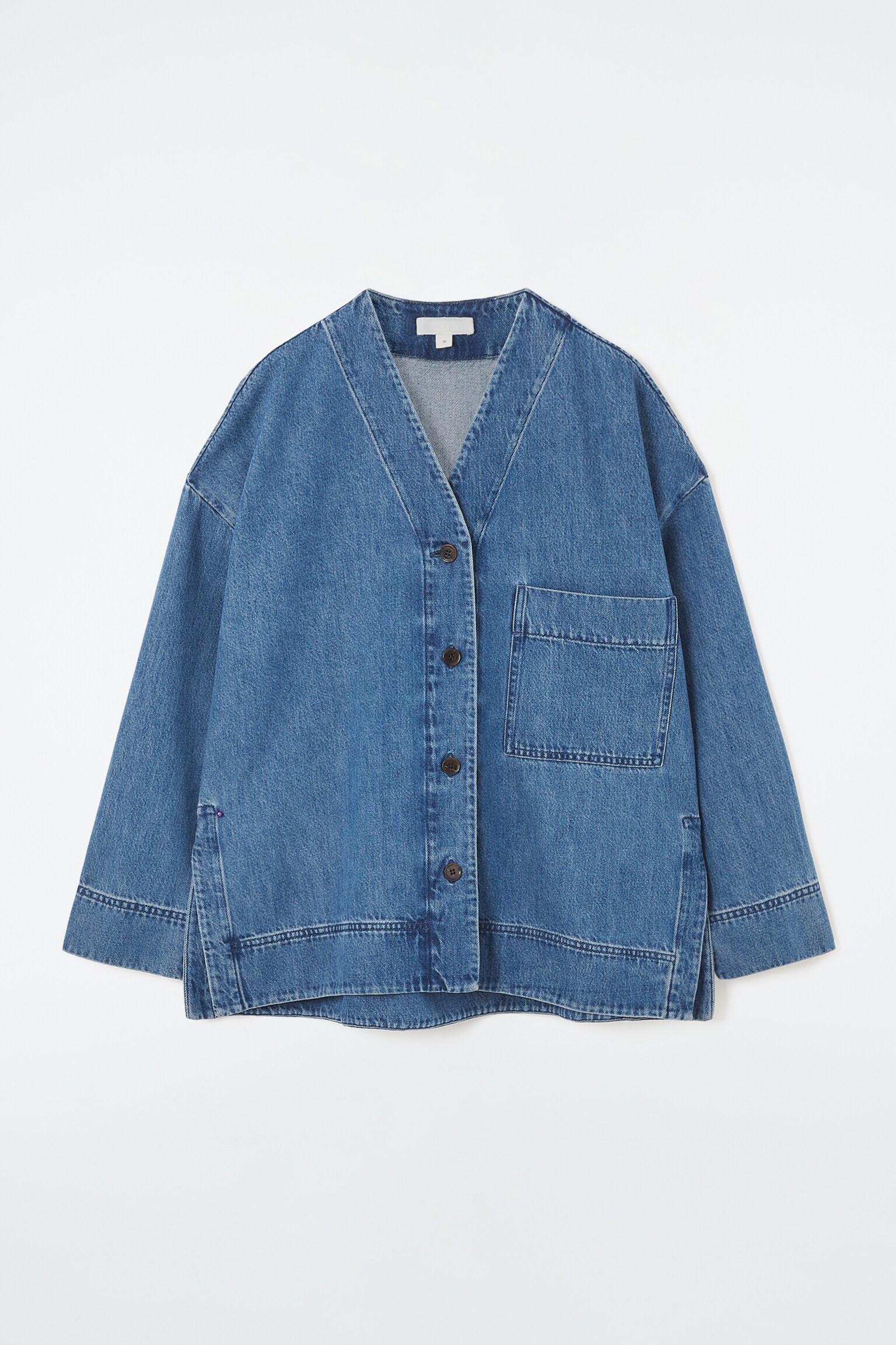 V-NECK DENIM SHIRT - BLUE - 1