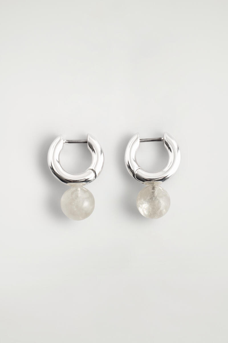 COS Beaded Huggie Hoop Earrings Silver-Coloured Women's