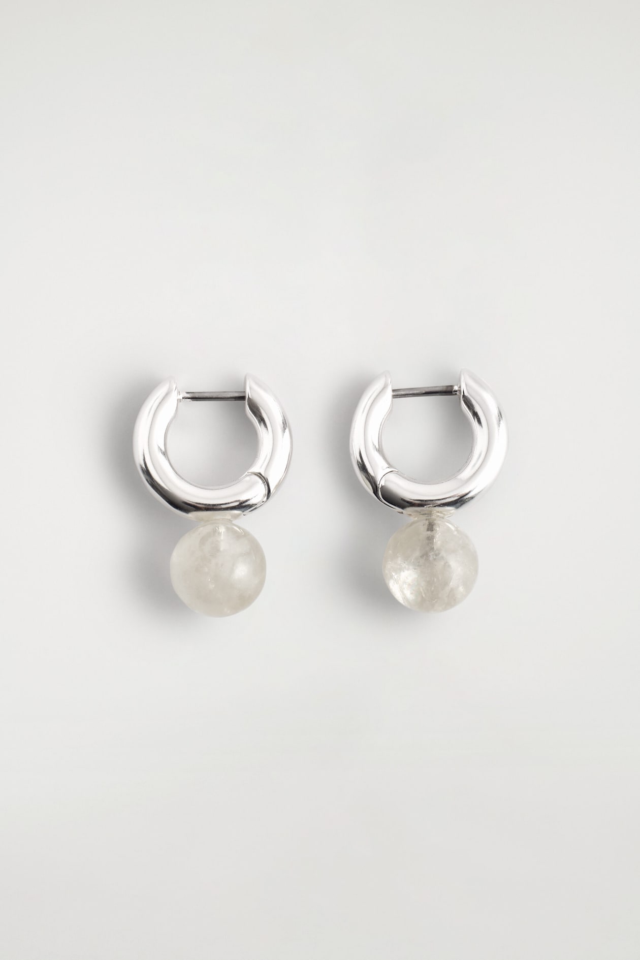 BEADED HUGGIE HOOP EARRINGS — SILVER