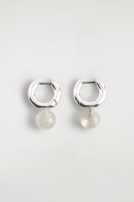 BEADED HUGGIE HOOP EARRINGS — SILVER 2