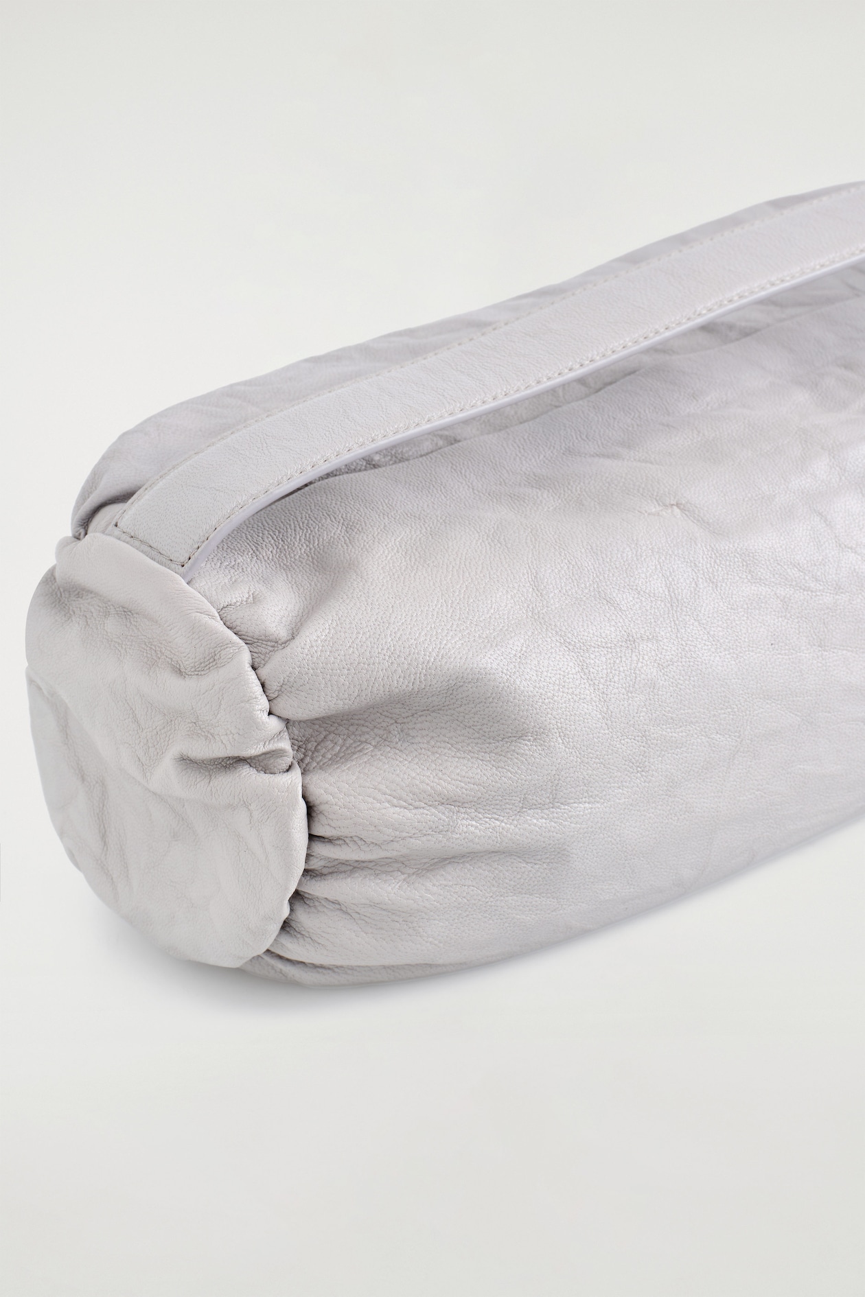 MINI CYLINDER CLUTCH BAG - TEXTURED-LEATHER — DOVE GREY