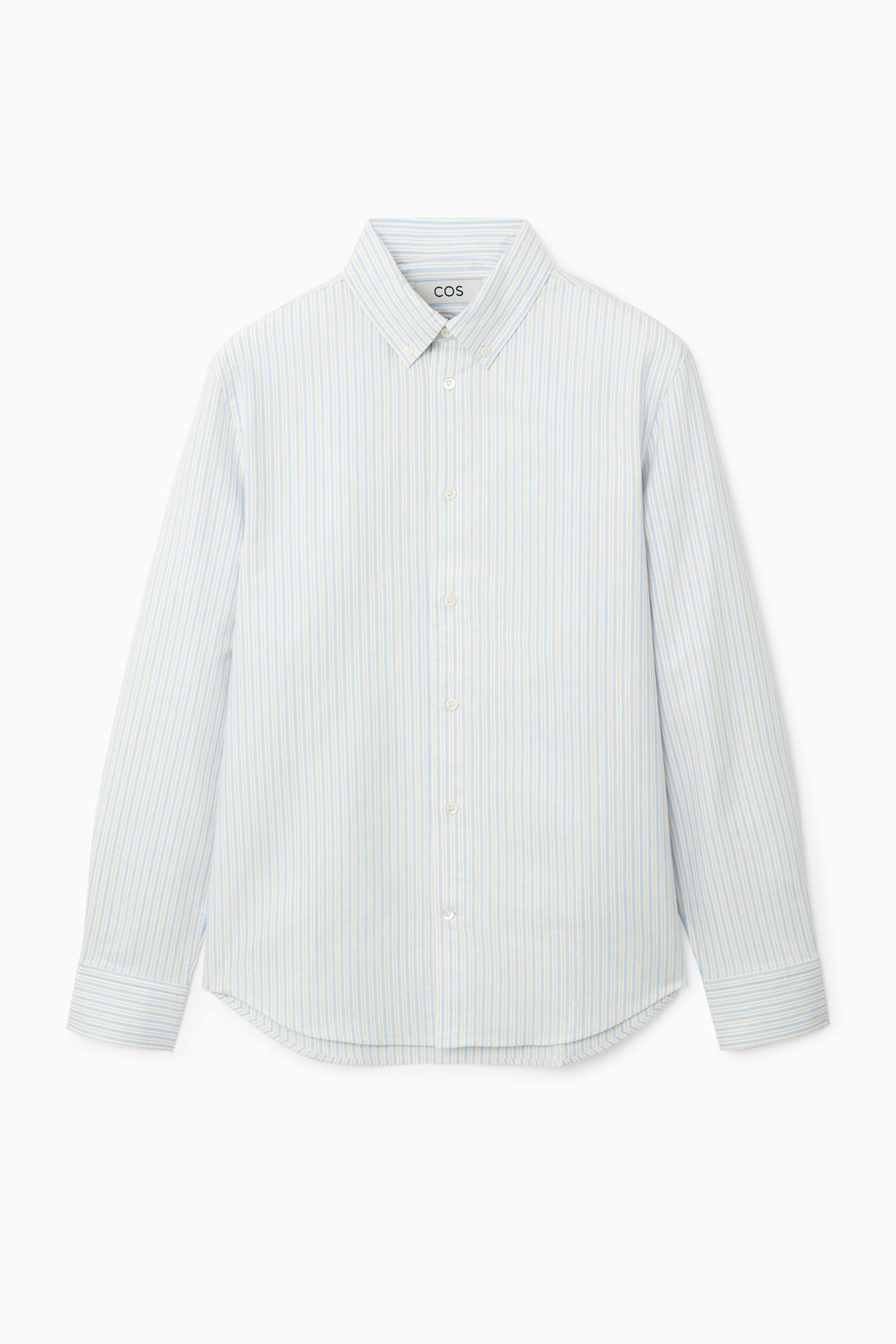 Näytä suurempi kuva: BUTTON-DOWN COLLAR COTTON OXFORD SHIRT - LIGHT BLUE / STRIPED - MIEHET | H&M FI 1