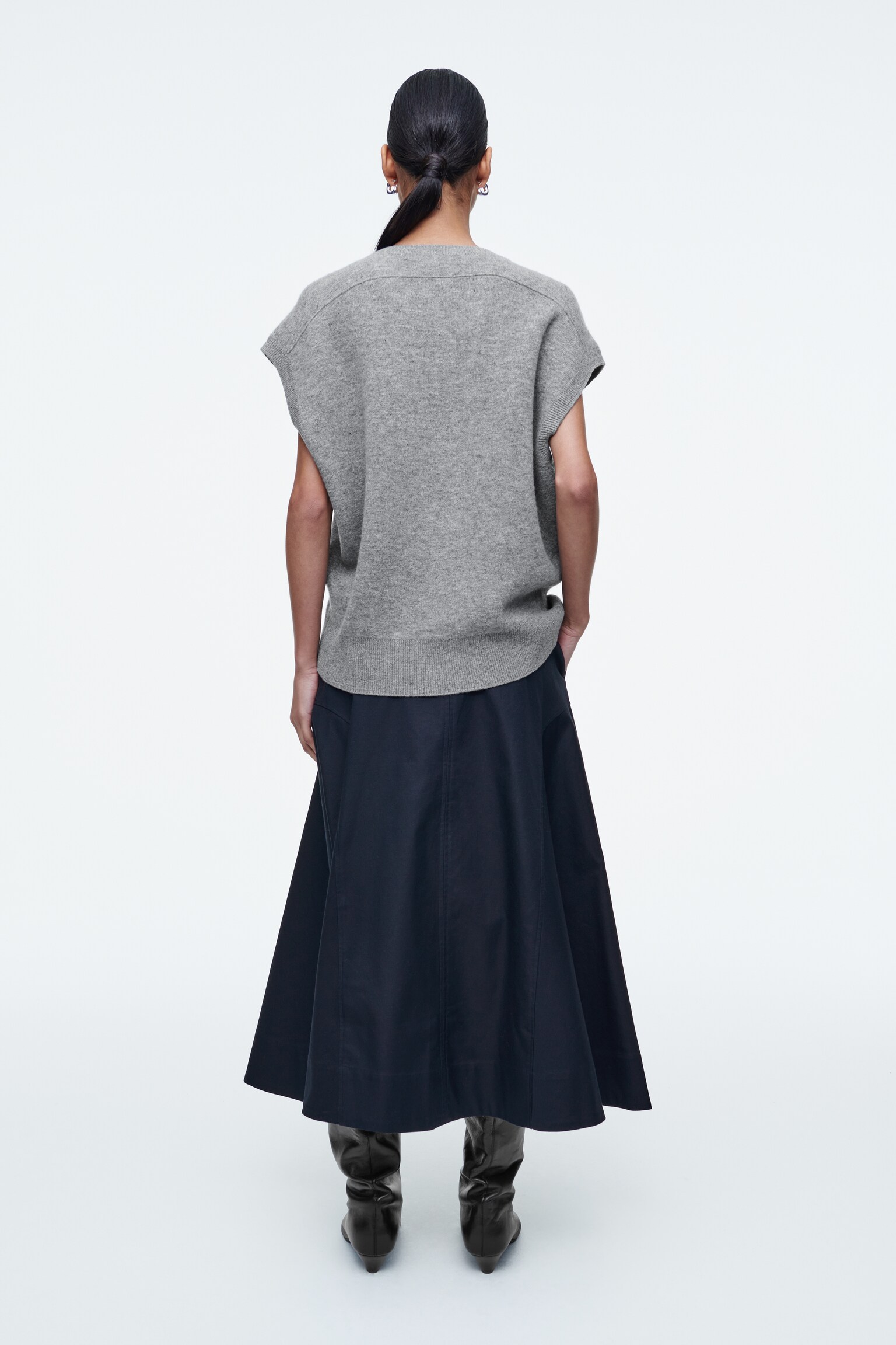 JUPE MIDI SILHOUETTE ARRONDIE - BLEU MARINE - 6