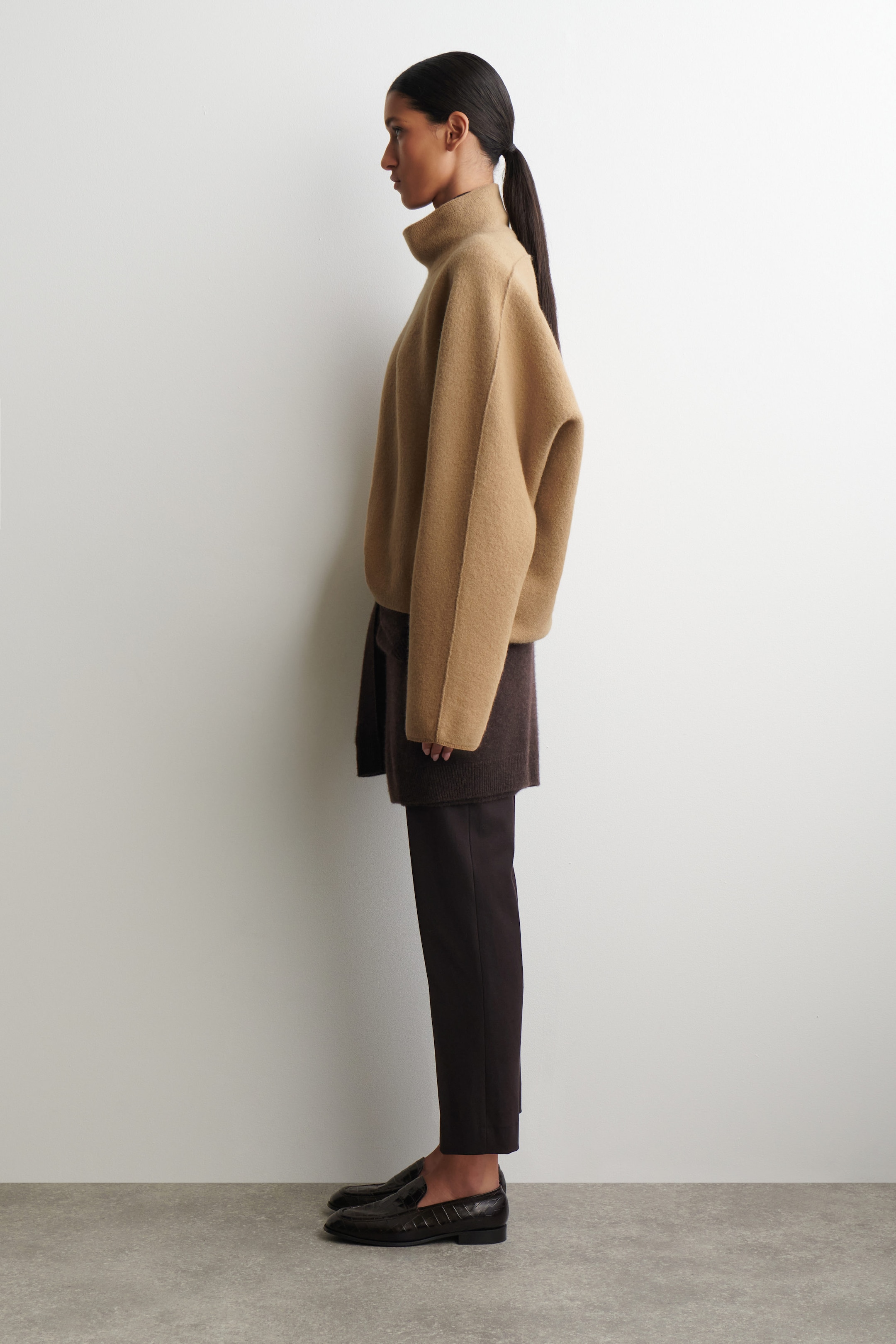 BOILED-WOOL FUNNEL-NECK SWEATER
