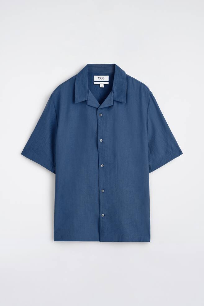 CAMISA CON CUELLO ABIERTO - AZUL/CREMA - 1