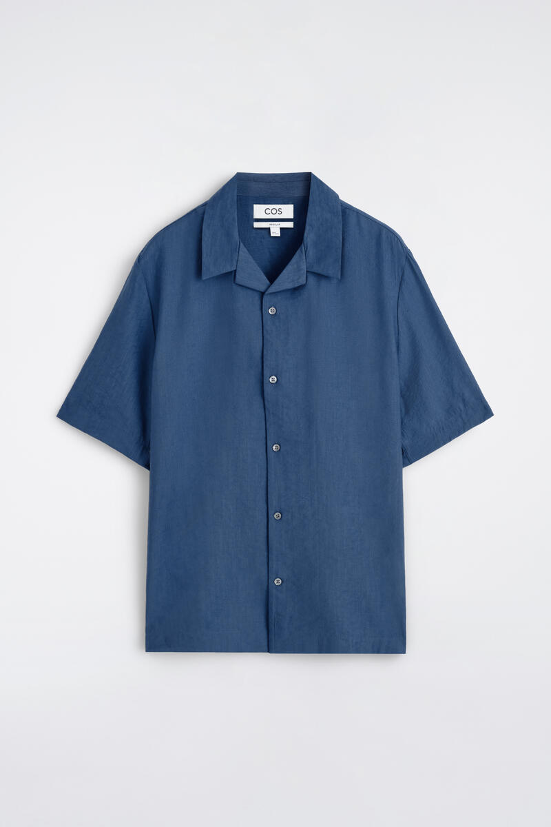Camp-Collar Jacquard Shirt in Blue