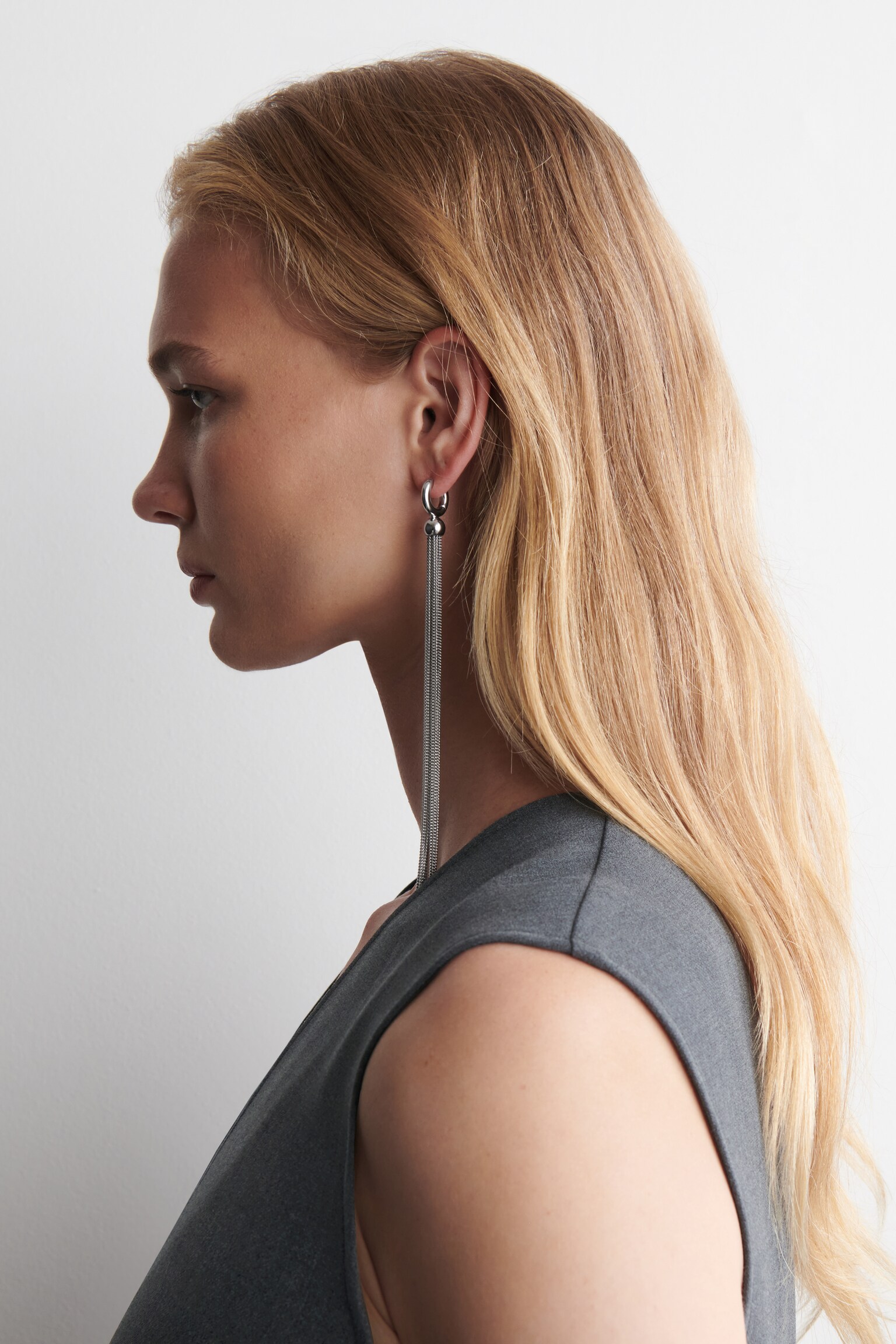 PENDIENTES EXTRALARGOS CON FLECOS DE CADENA - PLATEADO/DORADO - 3