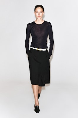 BOX-PLEAT WOOL MIDI SKIRT — BLACK 1