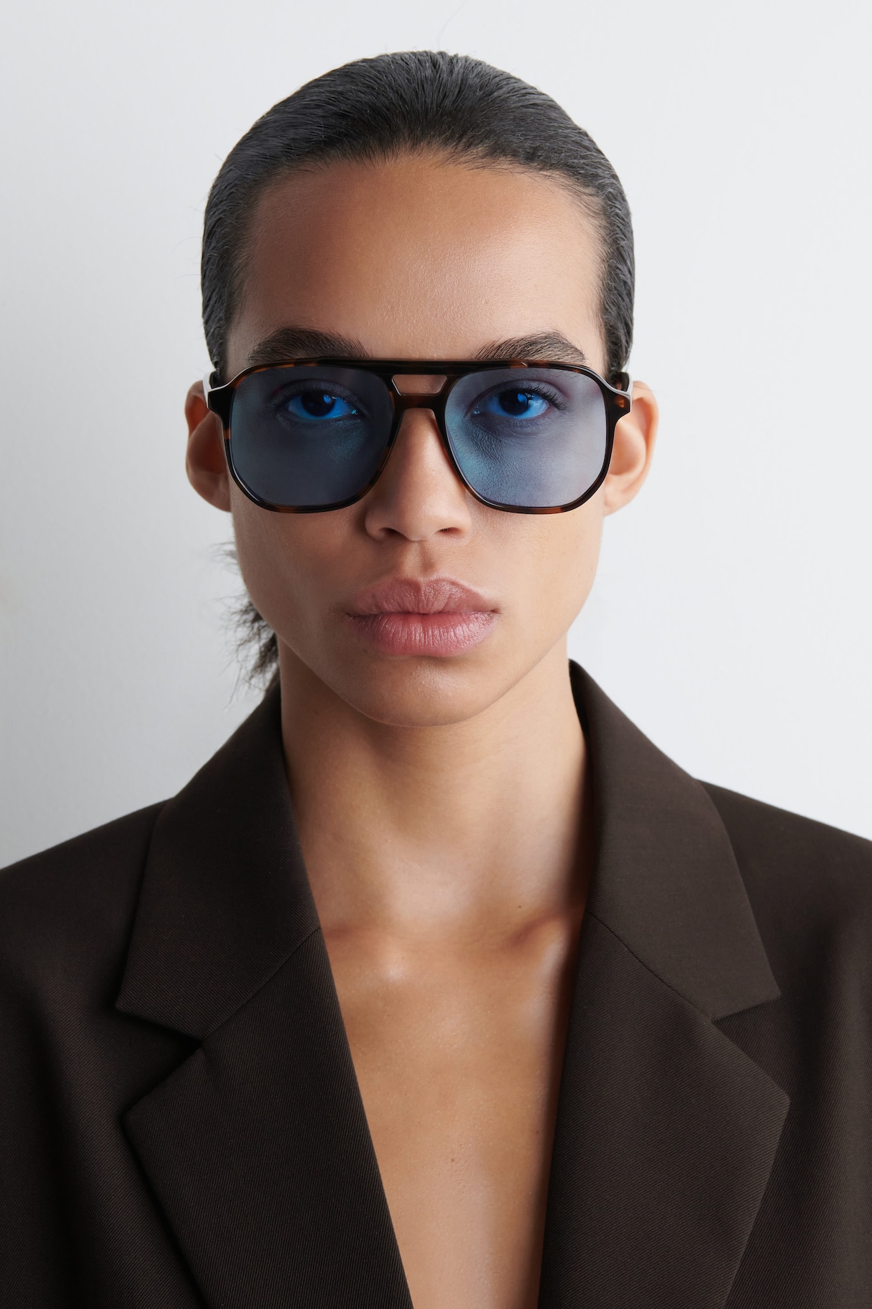 OVERSIZED SQUARE-FRAME AVIATOR SUNGLASSES - TORTOISESHELL / BLUE | COS US