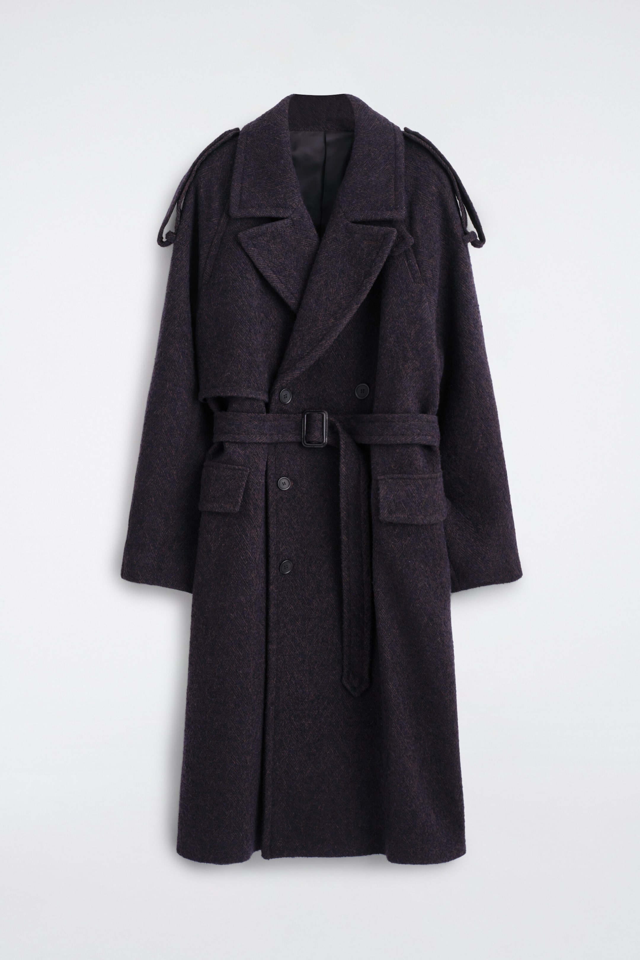 DOUBLE-FACED WOOL-BLEND HERRINGBONE COAT