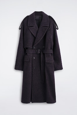 DOUBLE-FACED WOOL-BLEND HERRINGBONE COAT — DARK BROWN 14