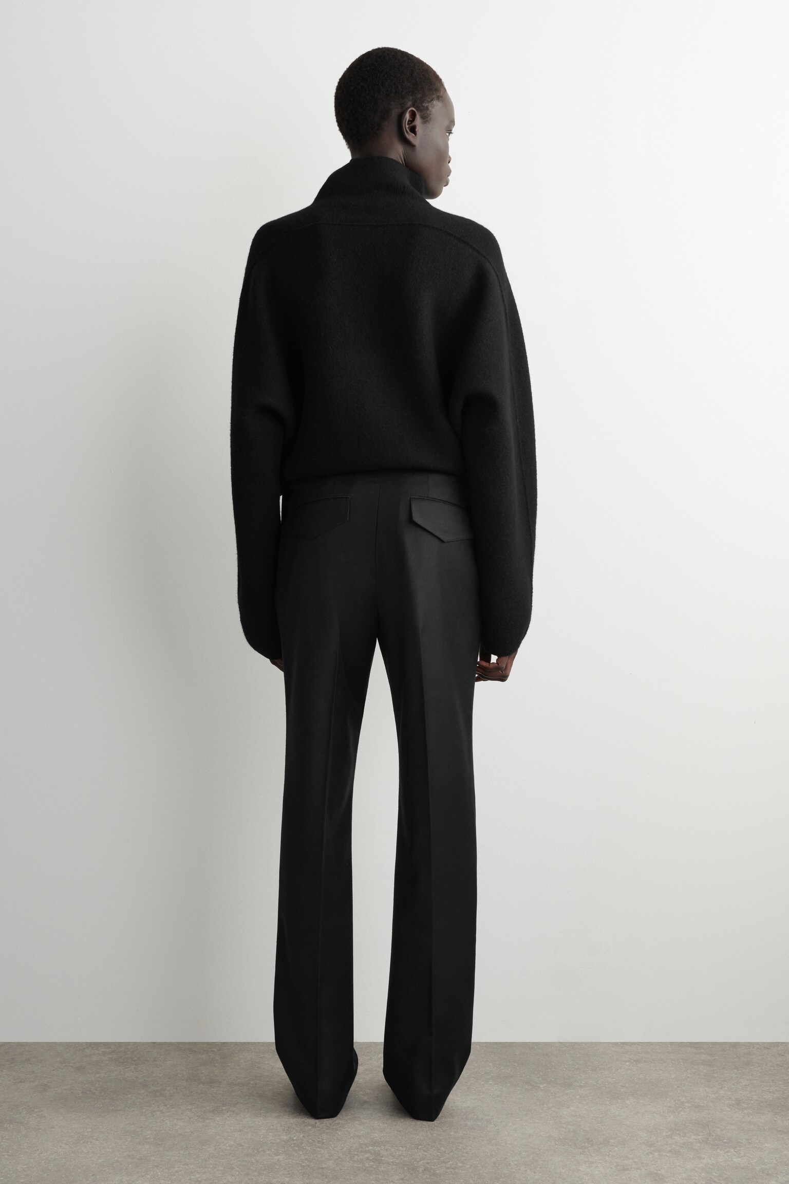 PANTALONI IN FLANELLA DI LANA A GAMBA DRITTA - NERO - 5