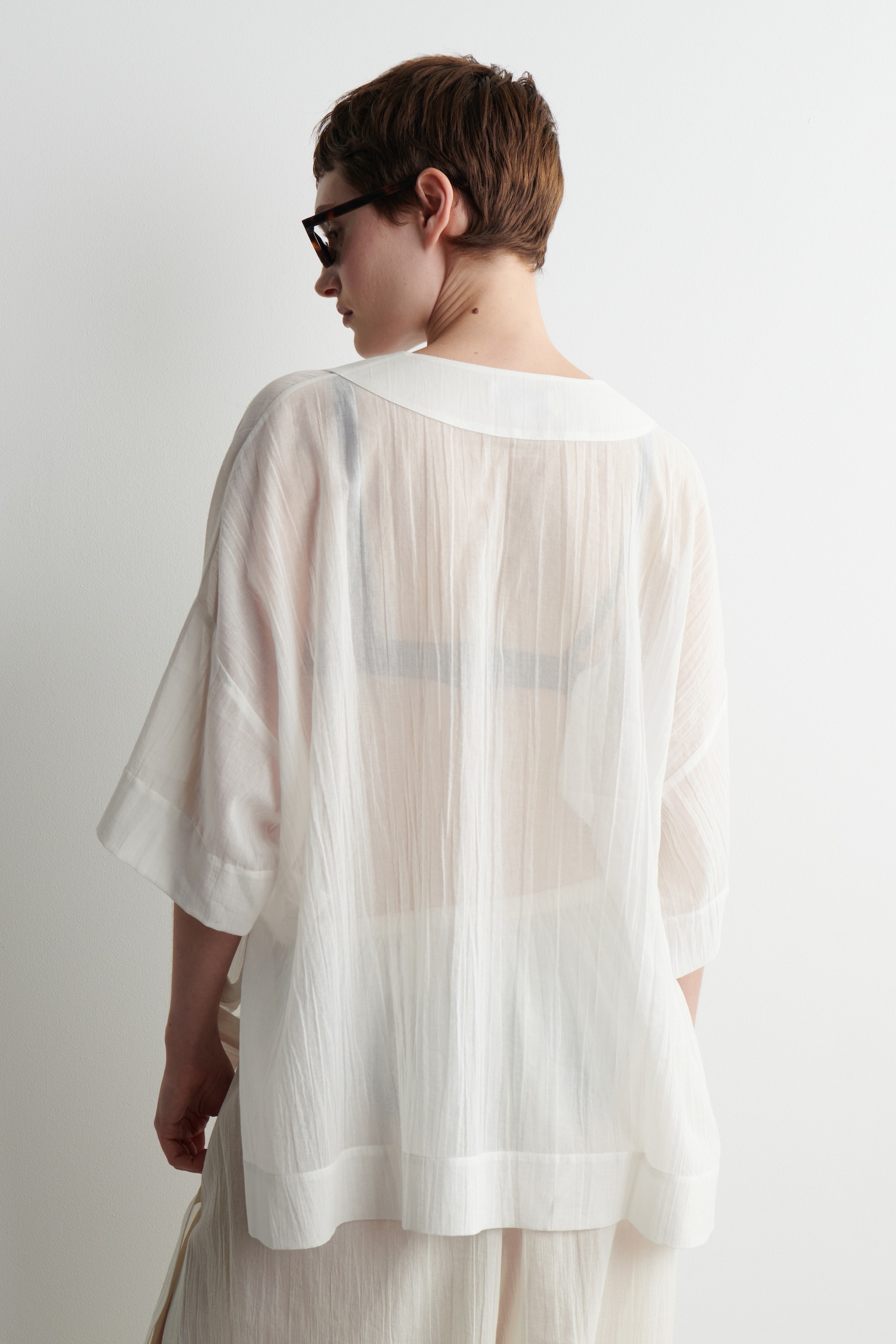 CHEMISE DE PLAGE FROISSÉE DEVANT À NOUER - BLANC/NOIR - 4