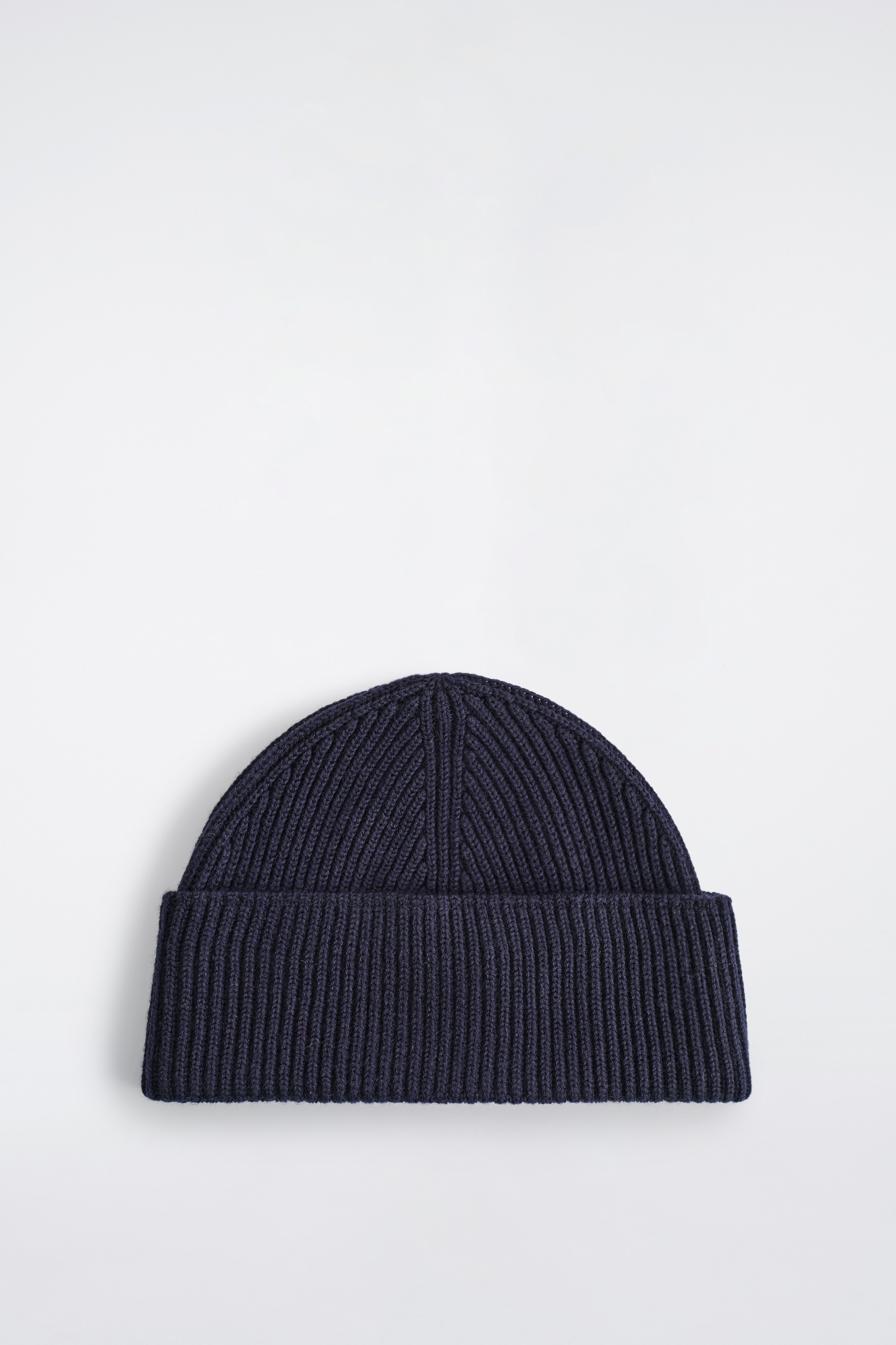 RIBBED WOOL BEANIE - NAVY/SZÜRKE