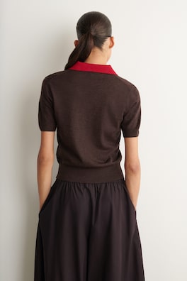 MERINO WOOL LAYERED POLO SHIRT — BROWN / RED 4