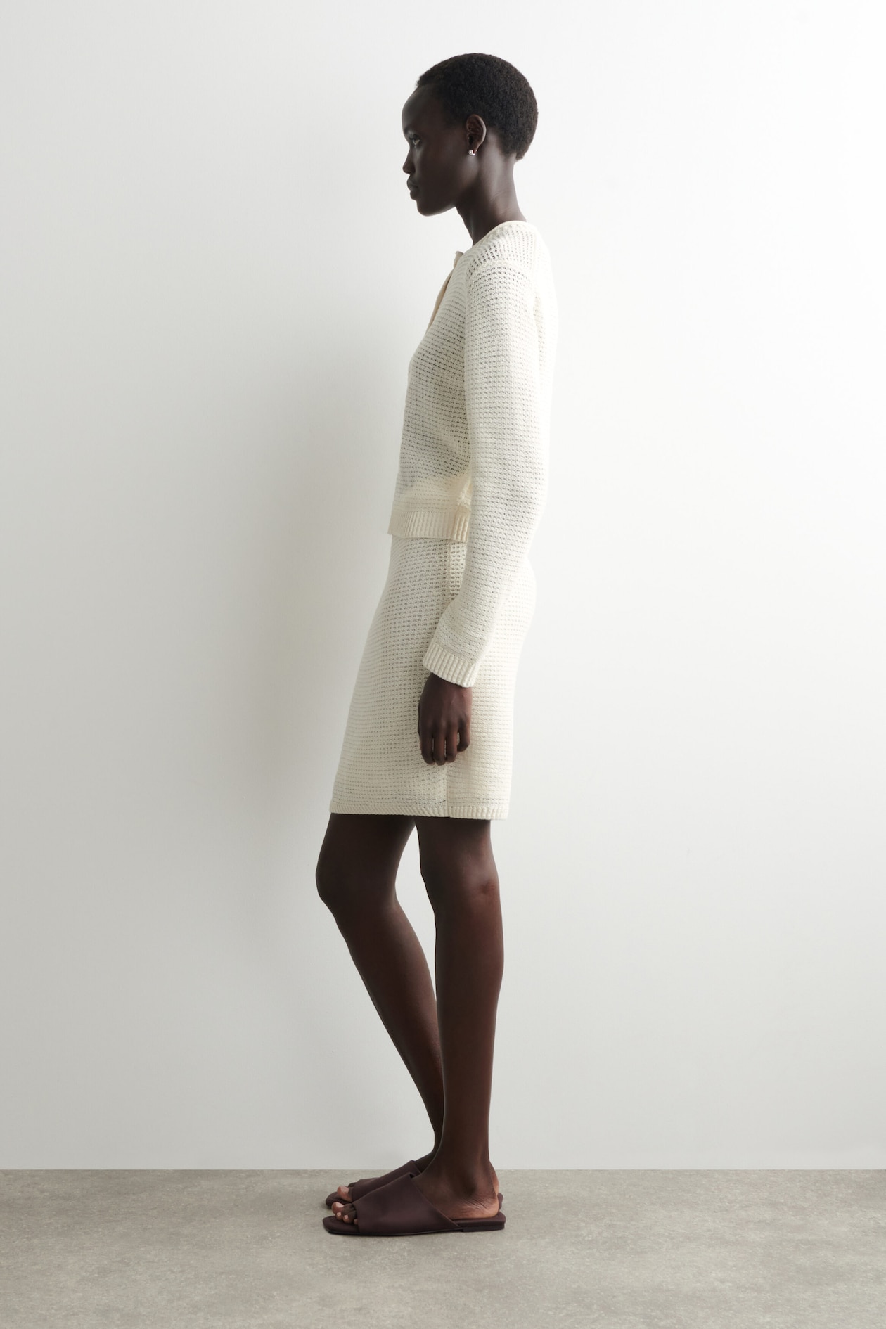 TEXTURED KNITTED COTTON CARDIGAN — WHITE