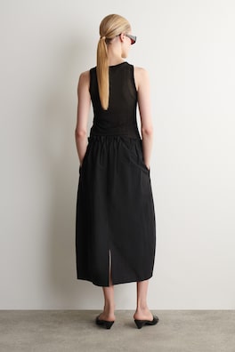 COTTON-LINEN BALLOON MIDI SKIRT — BLACK 3