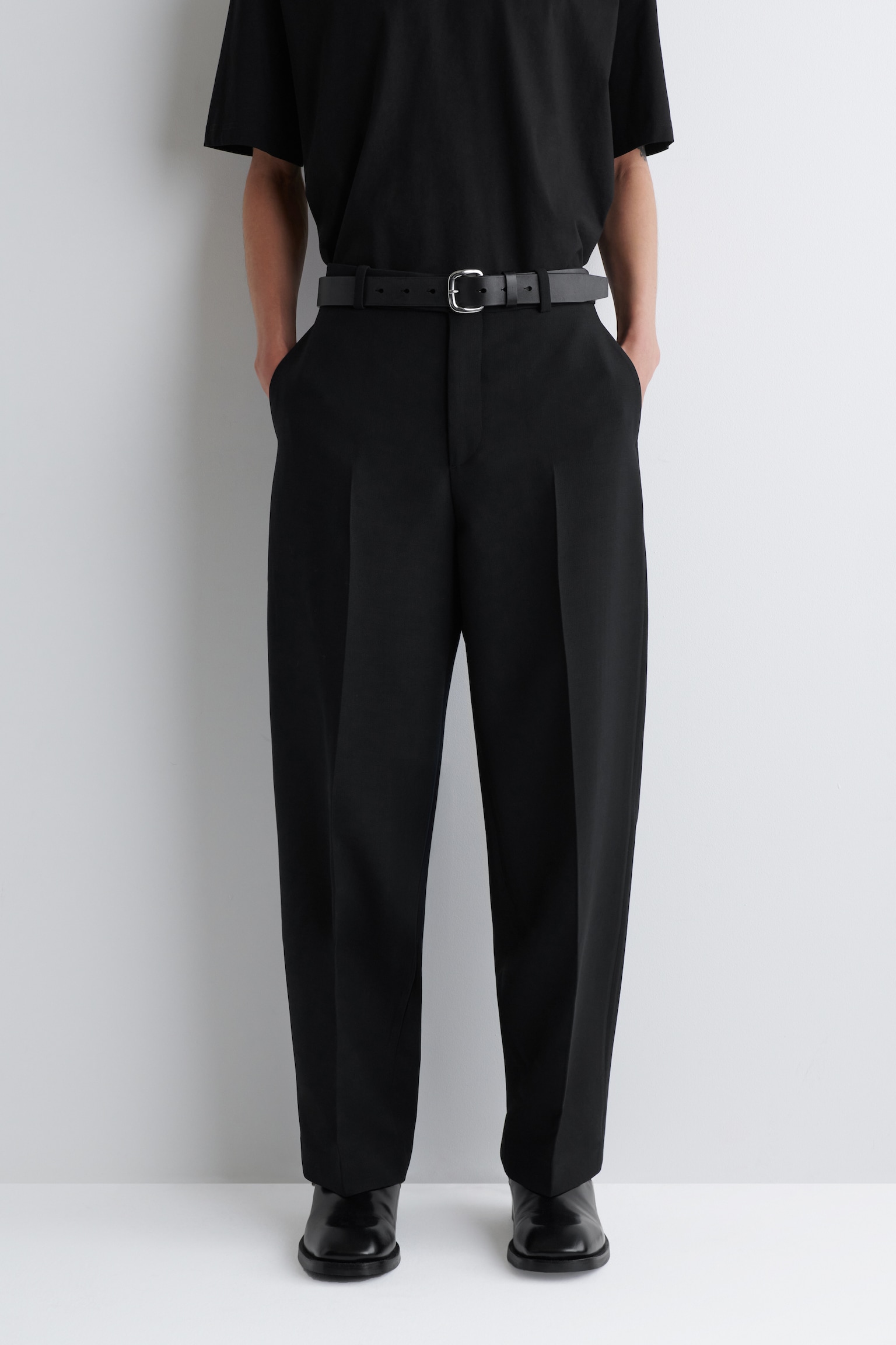 PANTALON DROIT EN LAINE MÉLANGÉE - NOIR/BRUN FONCÉ - 8