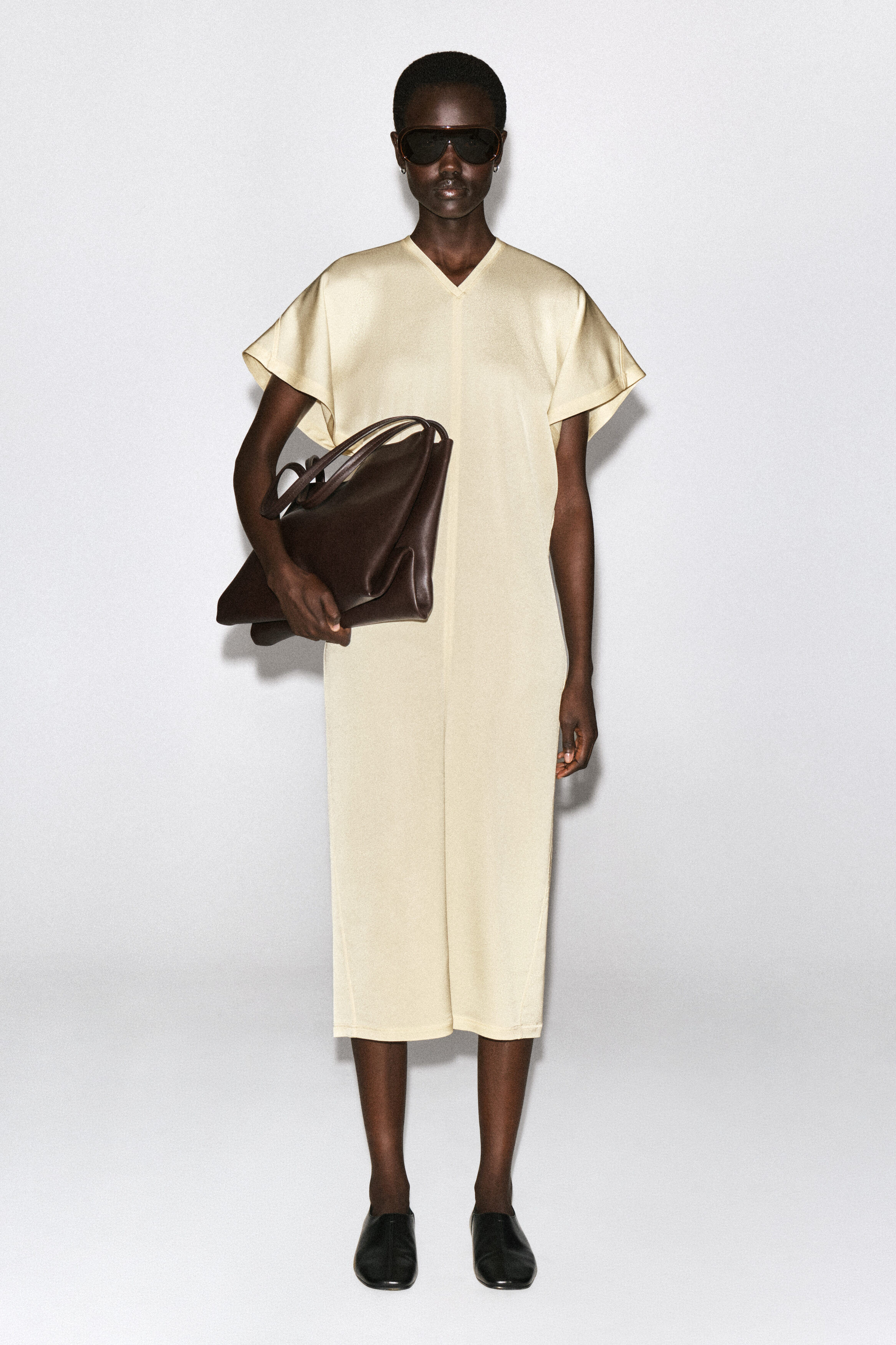 DRAPED V-NECK CREPE MIDI DRESS - thumbnail 2